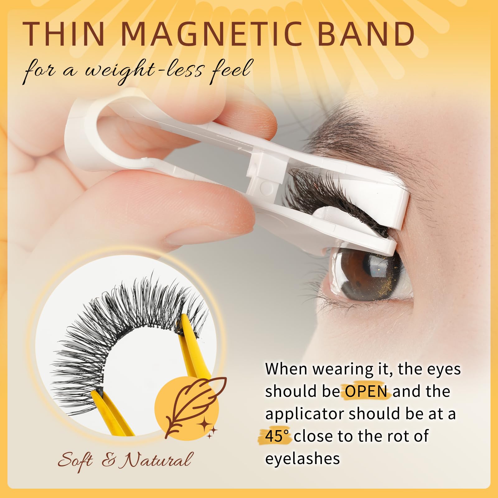 QUEWEL 4 Pairs Magnetic Eyelashes Natural Look, Reusable Magnetic Eyelashes with Applicator, No Glue Needed Lash Clusters Kit, Easy to Wear and Remove(4 Pairs-A02)