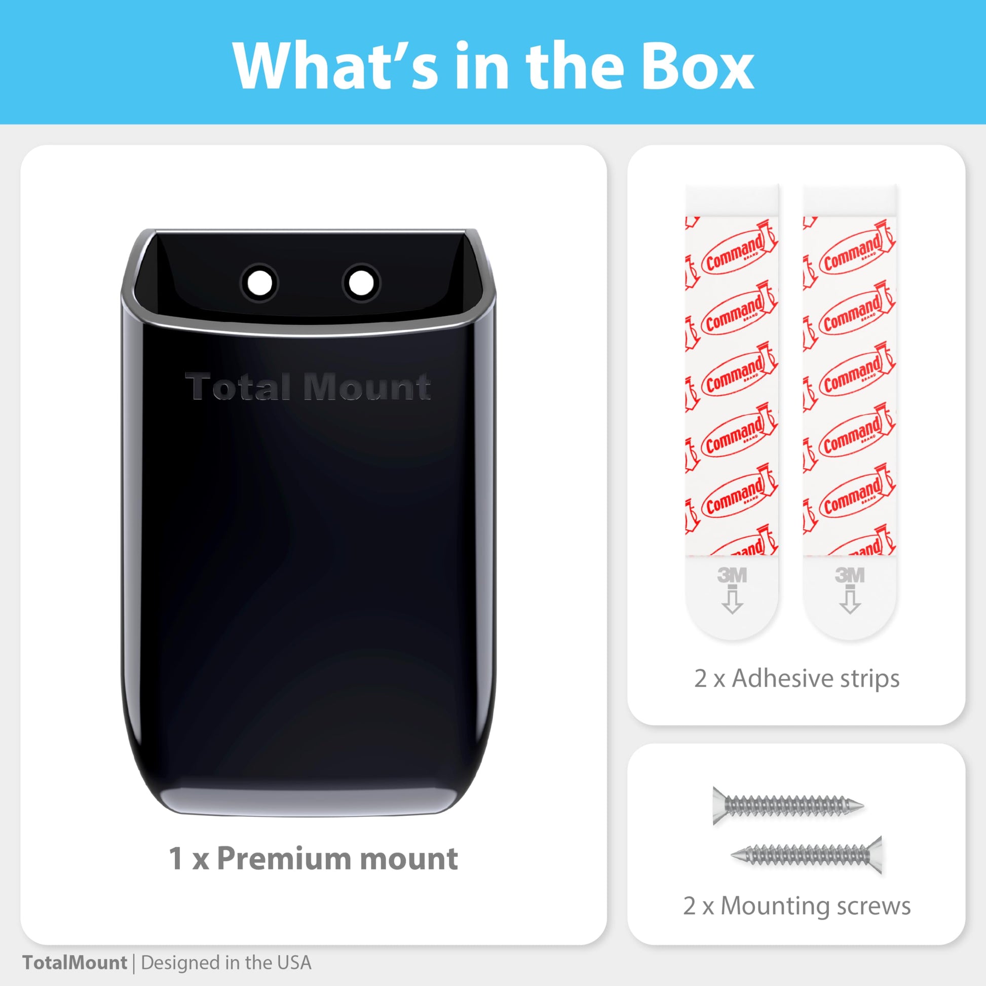 TotalMount Hole-Free Remote Control Holder – Eliminates Need to Drill Holes in Your Wall (Black, Quantity 1)