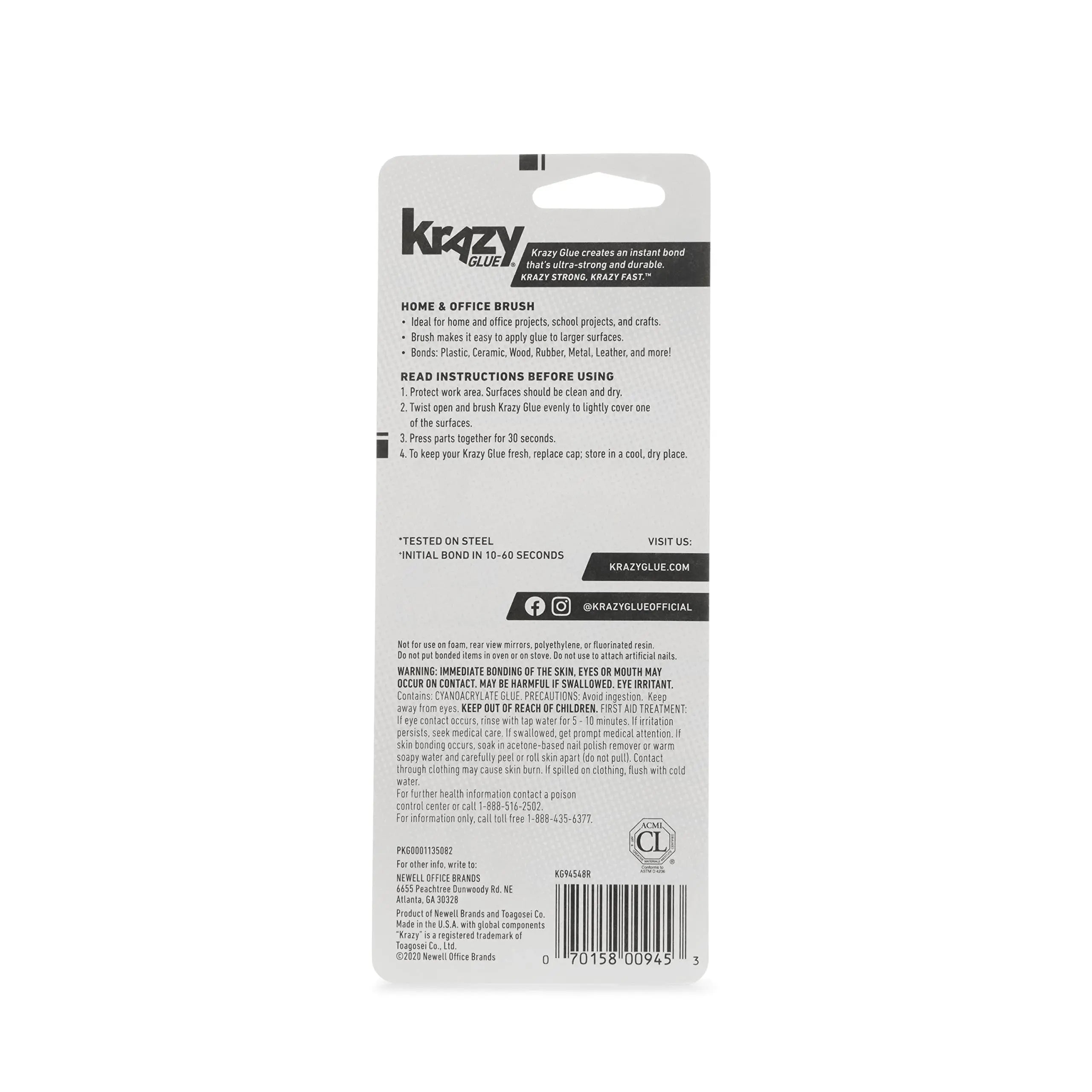 Krazy Glue Home & Office Brush-On Superglue (5g), Quick Dry, No-Clog Clear Adhesive for Plastic, Ceramic, Wood, Rubber, Metal, Leather & More
