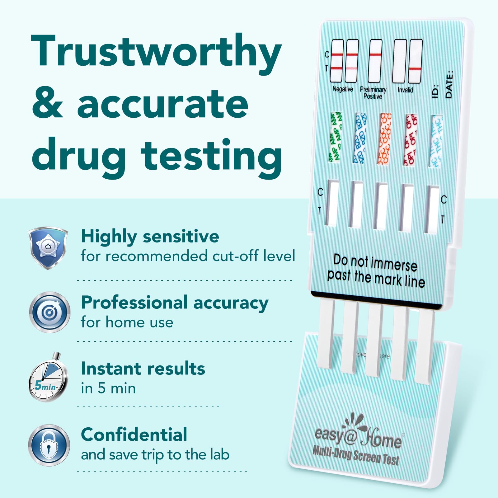 Easy@Home Multi-Drug Screen Test: Testing Amphetamine Oxazepam Cocaine Morphine Cannabinoids Home Urine Drug Testing Kits - #EDOAP-754 (5 Pack)