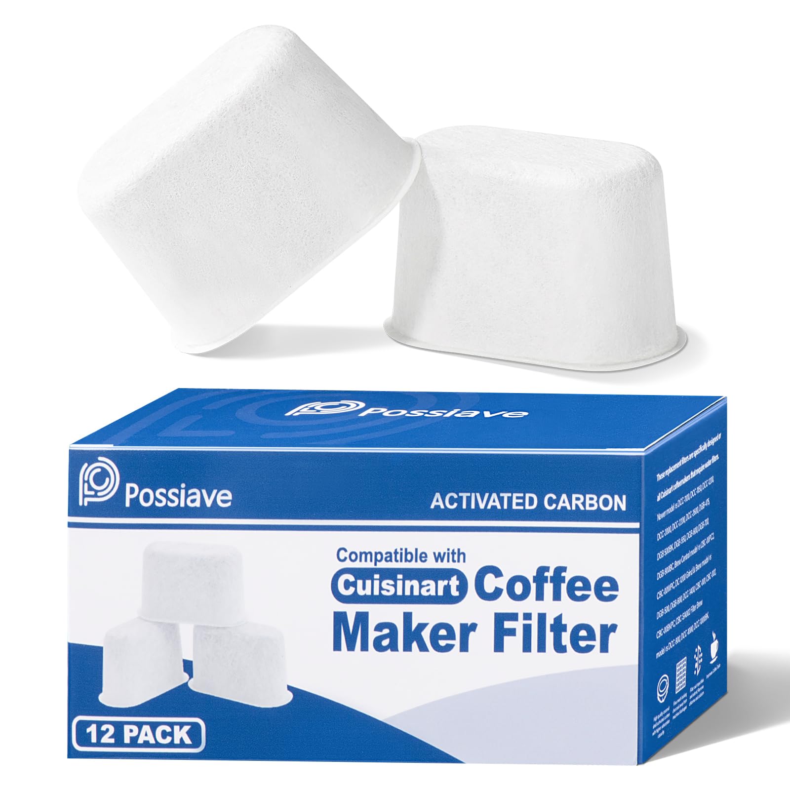 12 Pack Cuisinart Compatible Coffee Filter Replacement by Possiave - Charcoal Water Filter for Cuisinart - Fits all Cuisinart Coffee Machines