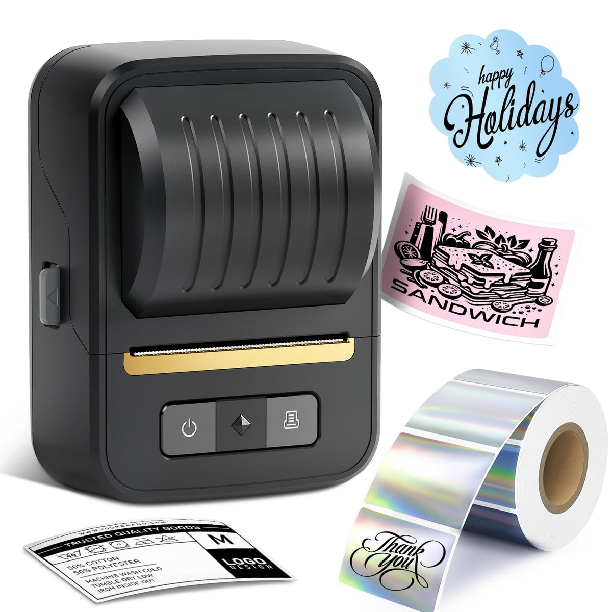 NDYIN Label Makers, Label Maker Machine with Tape, Bluetooth Label Maker, Portable Thermal 2 Inch Label Printer for Small Business, Barcode, Address, Logo, Clothing, Sticker Printer for Phones & PC