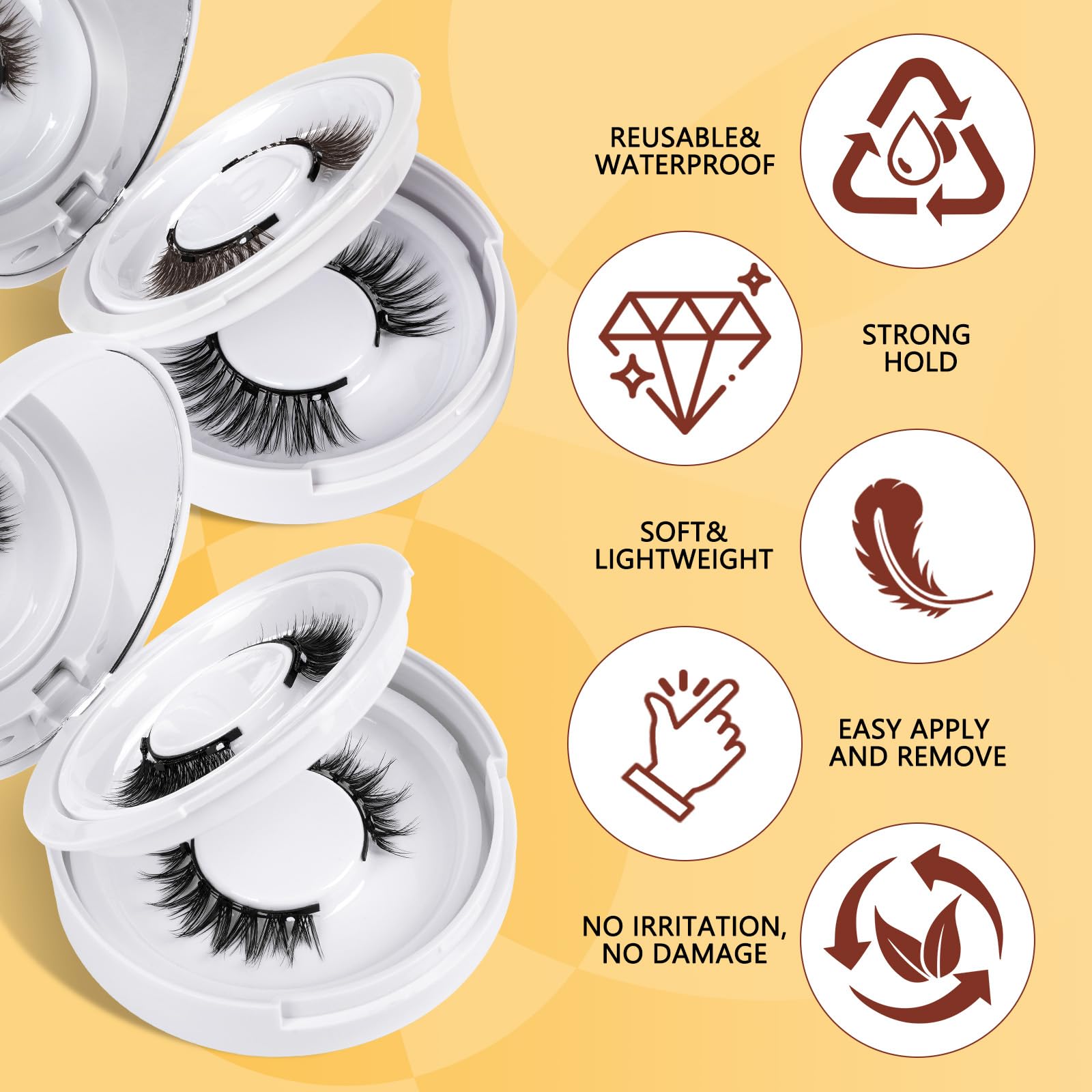QUEWEL 4 Pairs Magnetic Eyelashes Natural Look, Reusable Magnetic Eyelashes with Applicator, No Glue Needed Lash Clusters Kit, Easy to Wear and Remove(4 Pairs-A02)