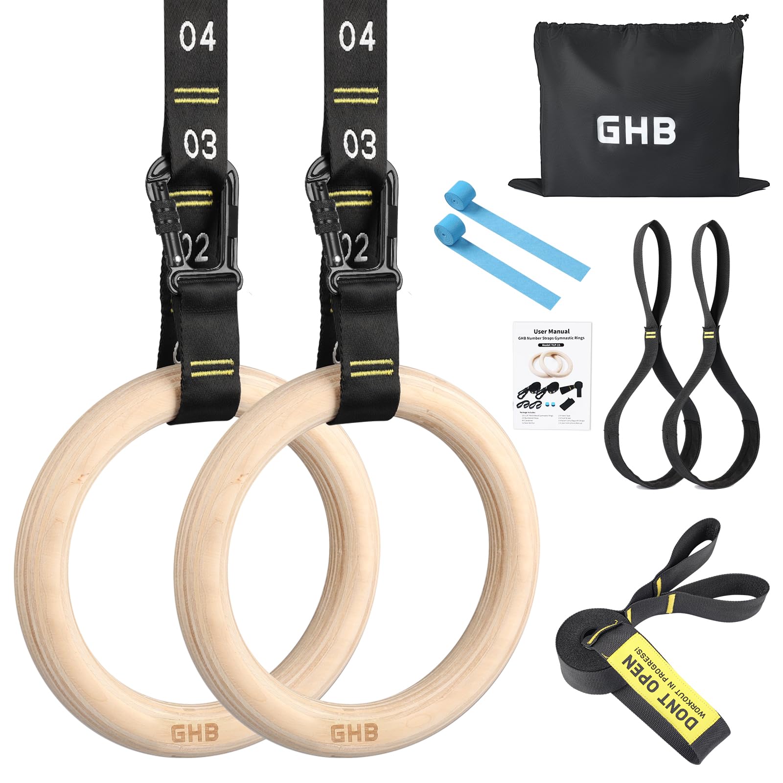 GHB Turnringe aus Holz, 32 mm, Olympische Ringe mit verstellbaren Gurten, Klimmzugringe-Sets für Bodyweight-Fitness-Training