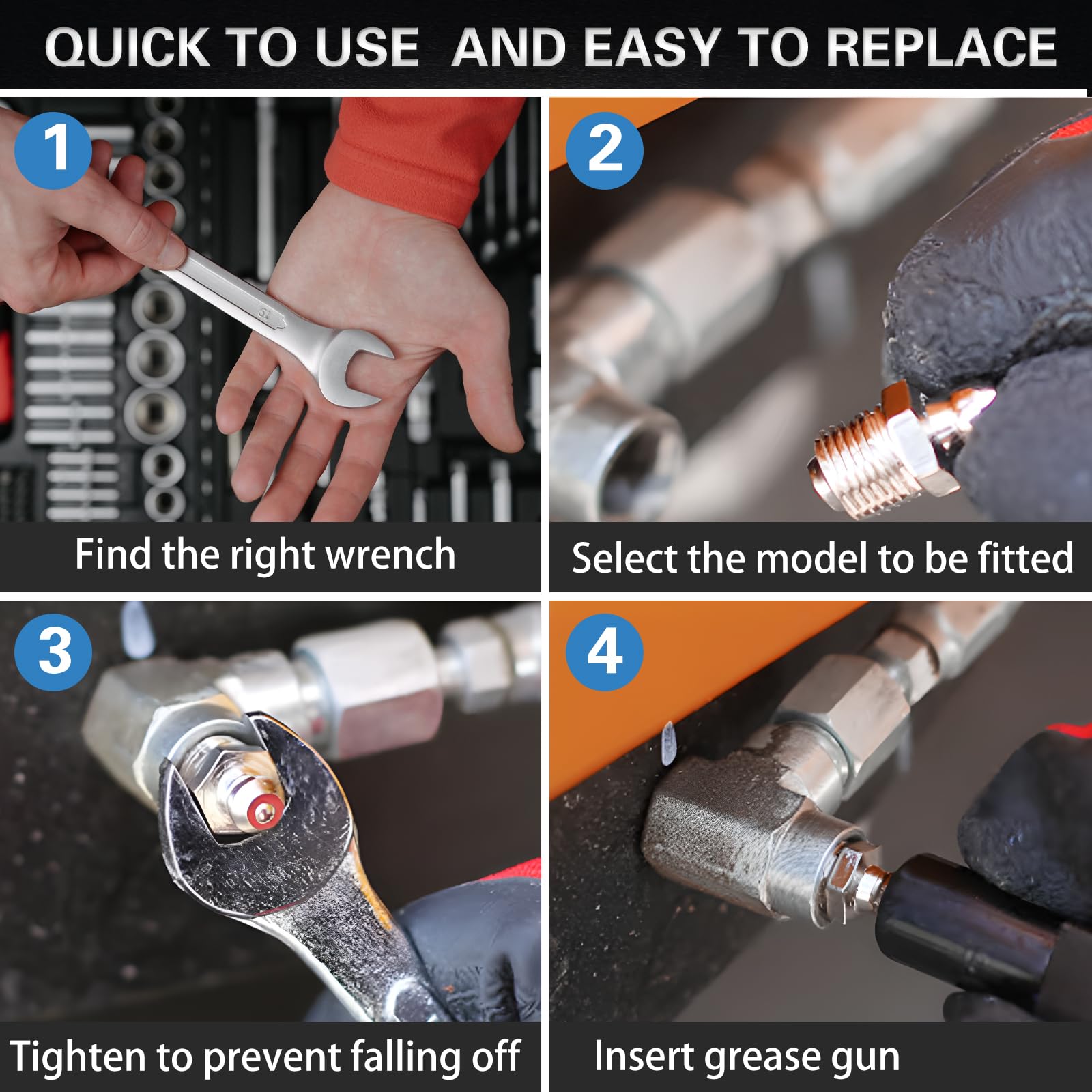 60Pcs Grease Fittings Kit, 1/4 & 1/8 Inch BSP Grease Zerk Fittings Assortment with 90 Degree, 45 Degree, and Straight Angle for Automotive, Tractors, and Industrial Machinery