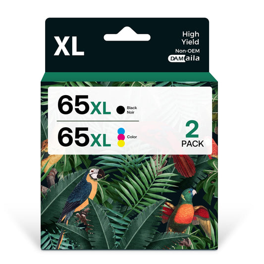 DAM aila 65XL Remanufactured Ink Cartridge Replacement for HP Ink 65XL Work with HP65 5055 5000 5052 5010 5070 5014 3755 3700 3772 2600 3752 2652 2655 2622 2640 Printer(1 Black,1 Tri-Color)