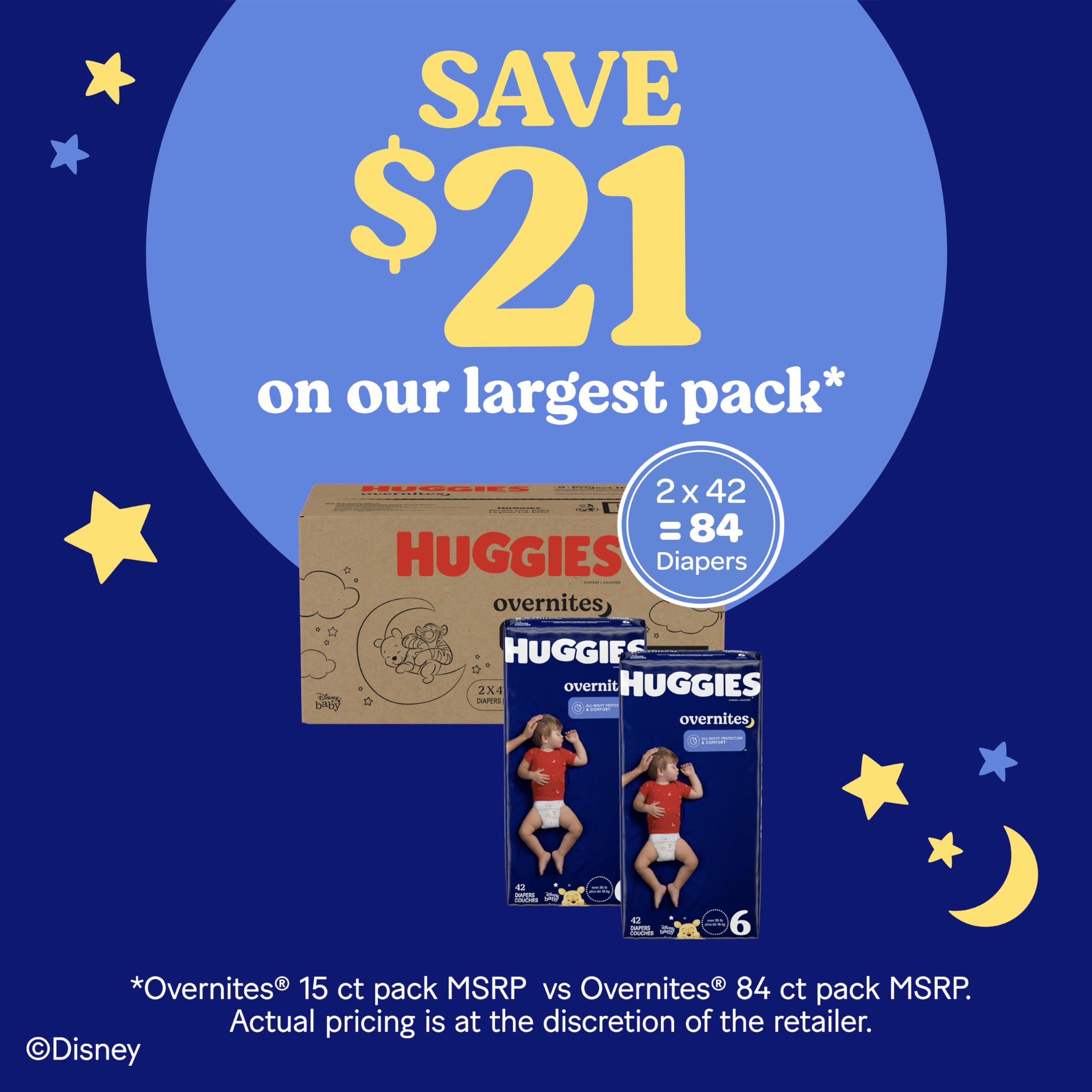 Huggies Size 6 Overnites Baby Diapers: Overnight Diapers, Size 6 (35+ lbs), 84 Ct (2 Packs of 42), Packaging May Vary