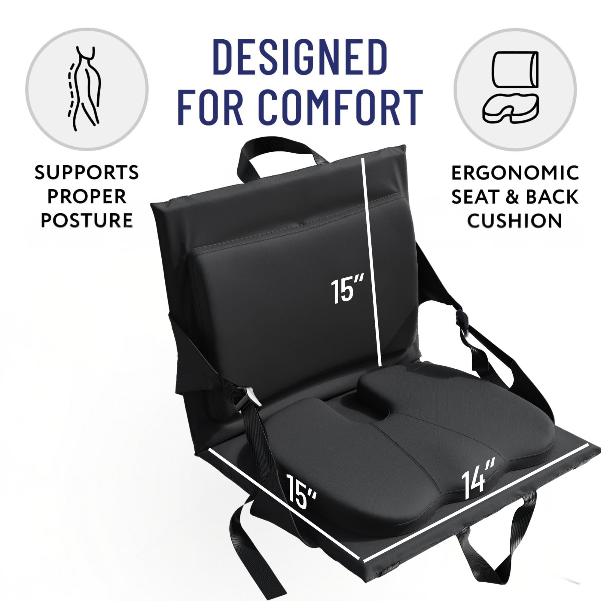 Everlasting Comfort Stadium Seats with Back Support - Adjustable Memory Foam Bleacher Chairs with Back and Cushion, Portable, Easy Folding Stadium Seat Cushion with Storage Pocket