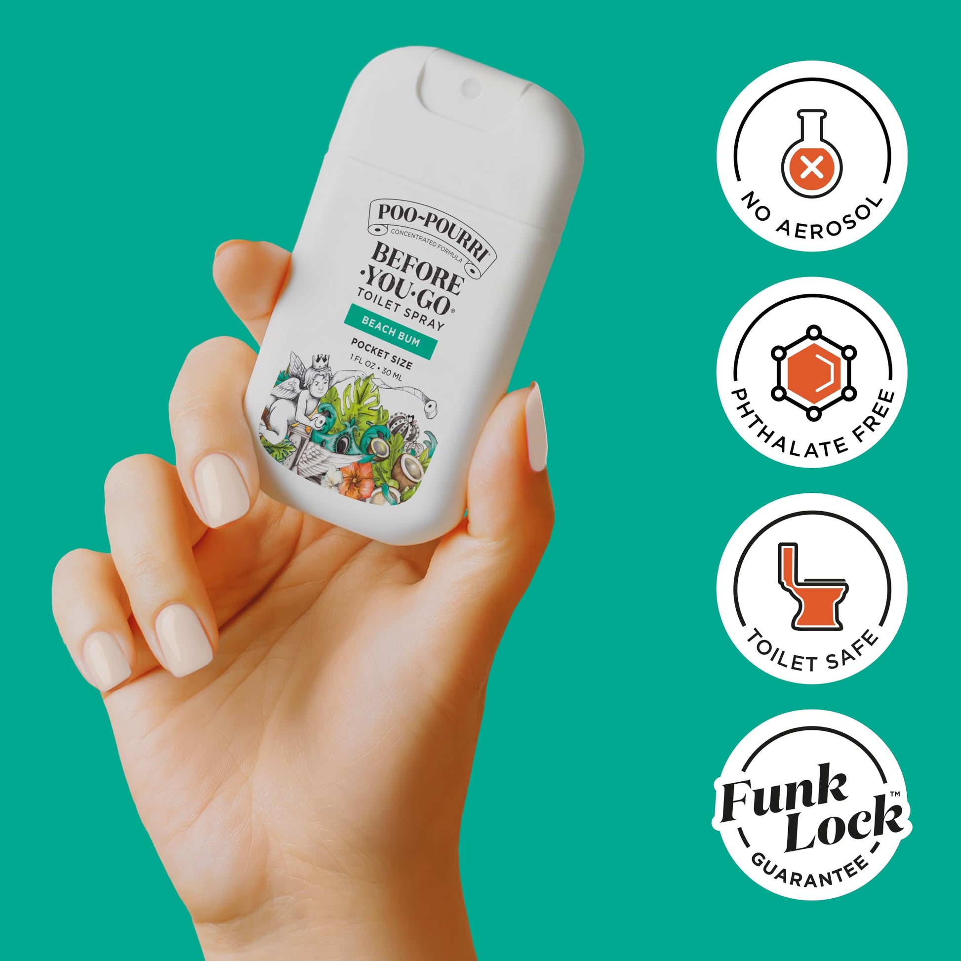 Poo-Pourri Before-You-Go Pocket Toilet Spray, Travel Essentials, Beach Bum, 1 Fl Oz, Up to 50 Uses, On-The-Go Bathroom Odor Deodorizer with Essential Oils, TSA Approved Size, Coconut Orchid Scent
