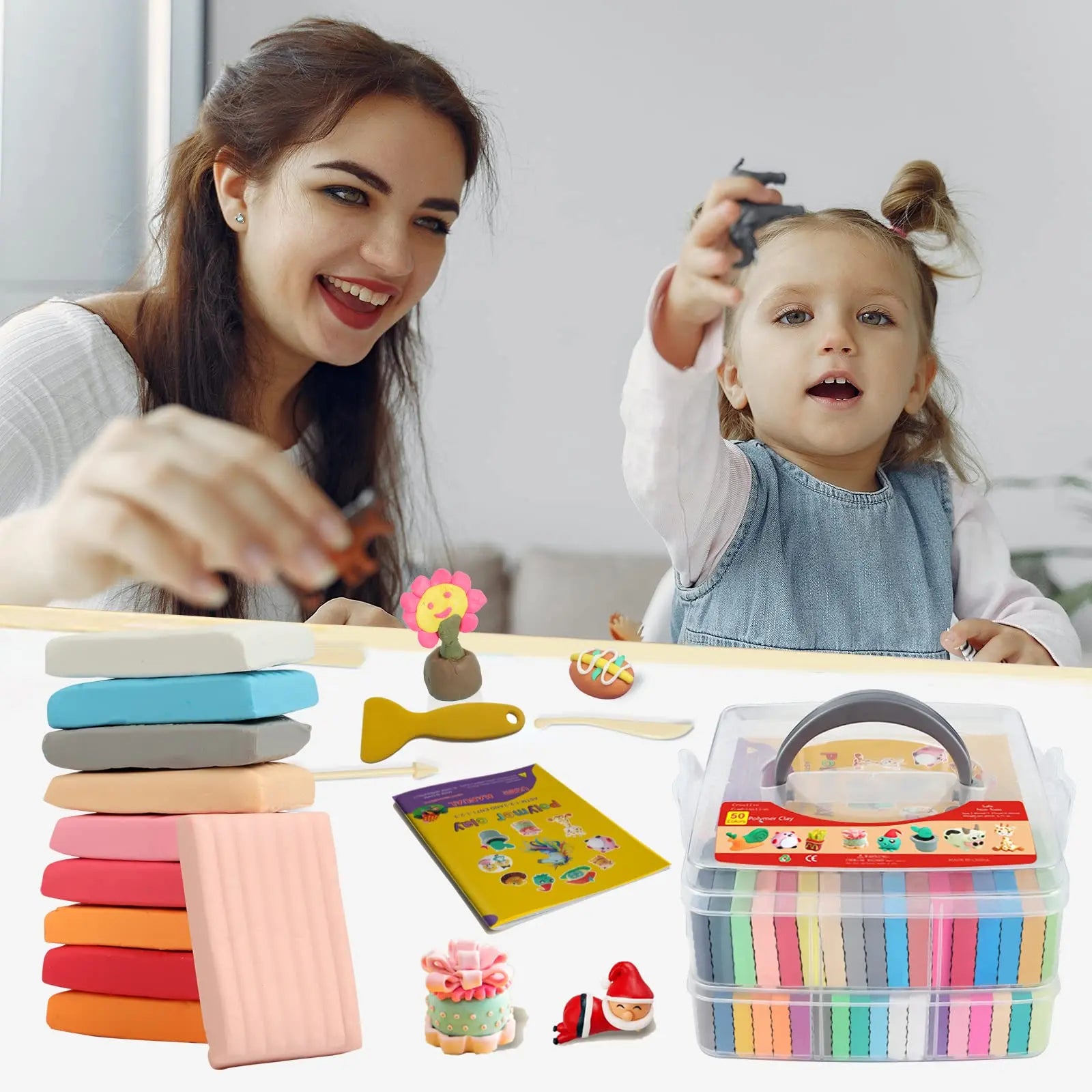 Polymer Clay 50 Colors, Modeling Clay for Kids DIY Starter Kits, Oven Baked Model Clay, Non-Sticky Molding Clay with Sculpting Tools, Gift for Children and Artists (50 Colors A)