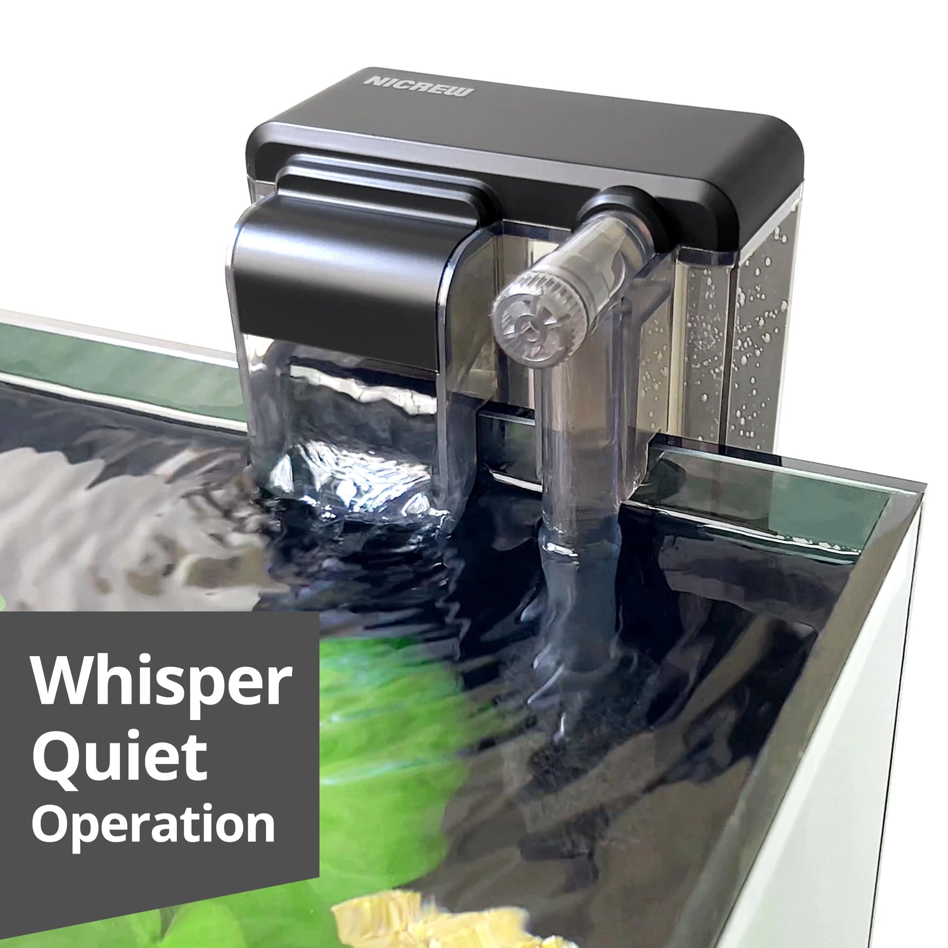 NICREW Slim Aquarium Filter, Quiet Fish Tank HOB Filters for up to 5 Gallon Aquariums, Adjustable Flow, 42 GPH, 3W