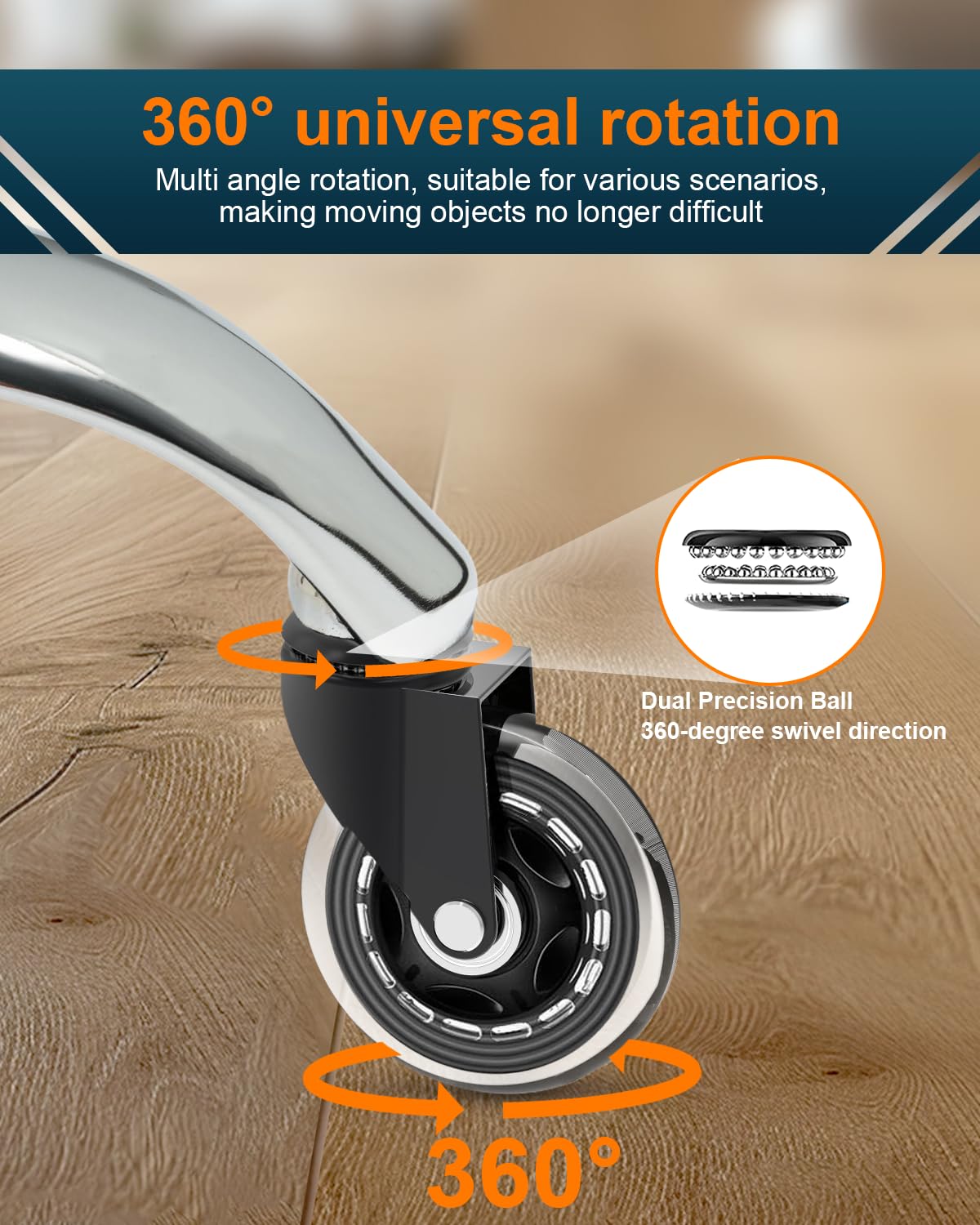 RidRed Office Chair Wheels - Replacement Rubber Wheels - Universal Fit 3 Inch Casters, Heavy-Duty Chair Casters, Noise Free, Fits 98% Chair, for All Floor (5)