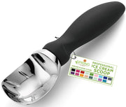 Spring Chef Heavy Duty Ice Cream Scoop with Comfortable Handle - Professional Ice Cream Scooper for Gelato, Sorbet, Cookie Dough, Melon, Frozen Yogurt - Dishwasher Safe Metal Kitchen Tool - Black