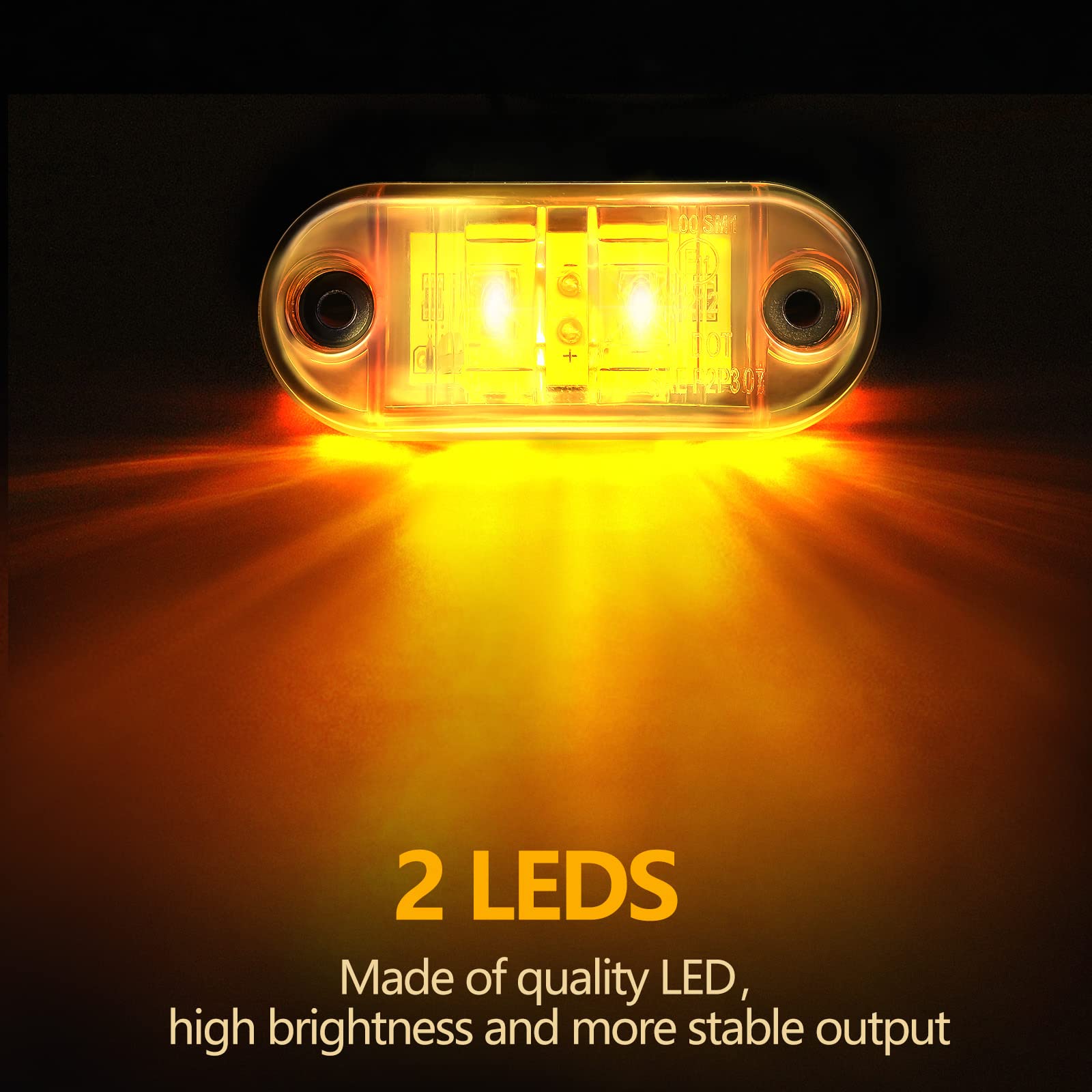 Tallew 10 Pcs 2.5 Inch LED Trailer Lights 2 Diode Waterproof LED Trailer Side Marker Oval Signal Running Lights for Truck Boat Rv(Amber, Red)