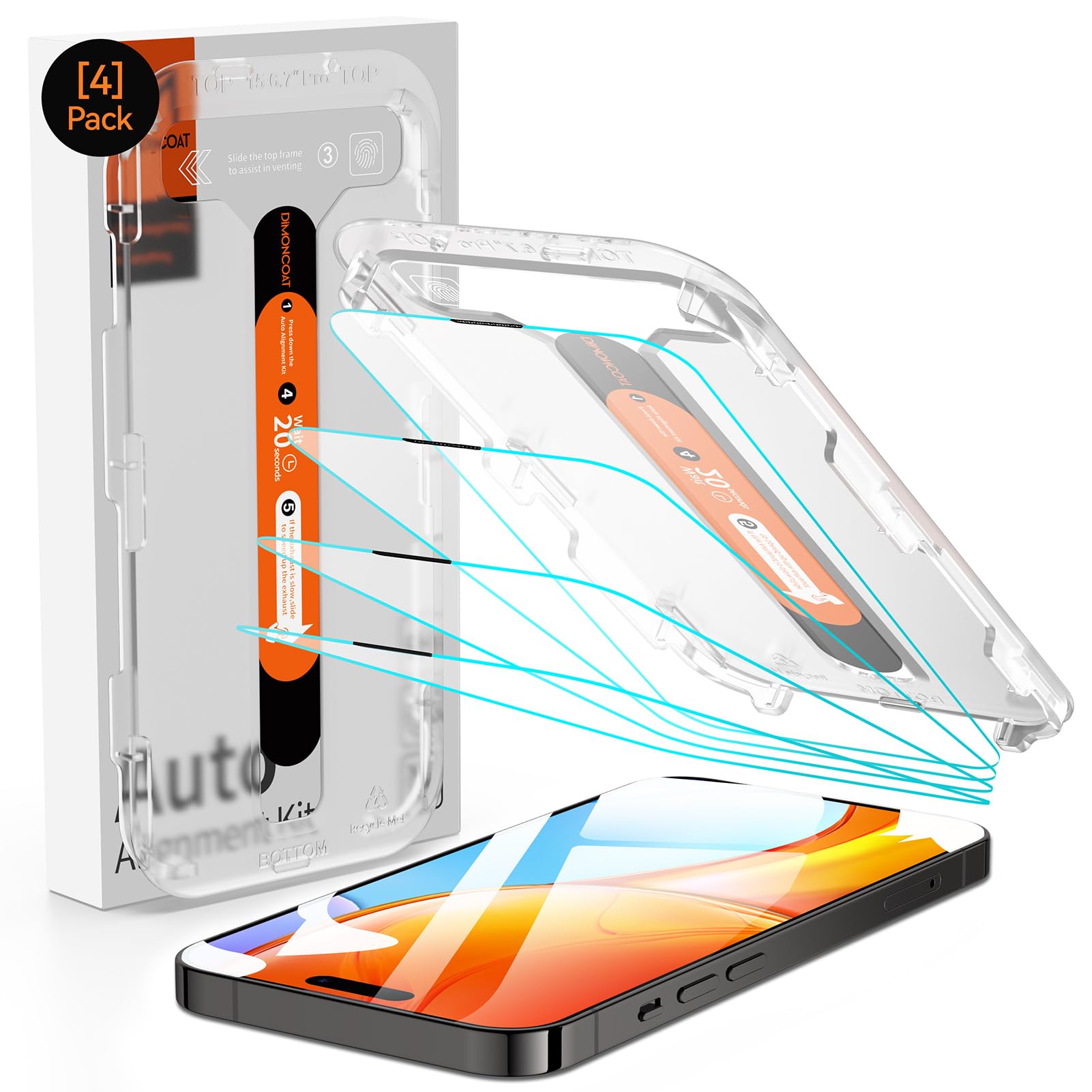 DIMONCOAT 4 Packs [Auto Alignment Kit] Screen Protector for iPhone 14 Pro Max 6.7'' with 2 Packs Camera Protector [10X Military Protection] Tempered Glass HD Film, Case Friendly