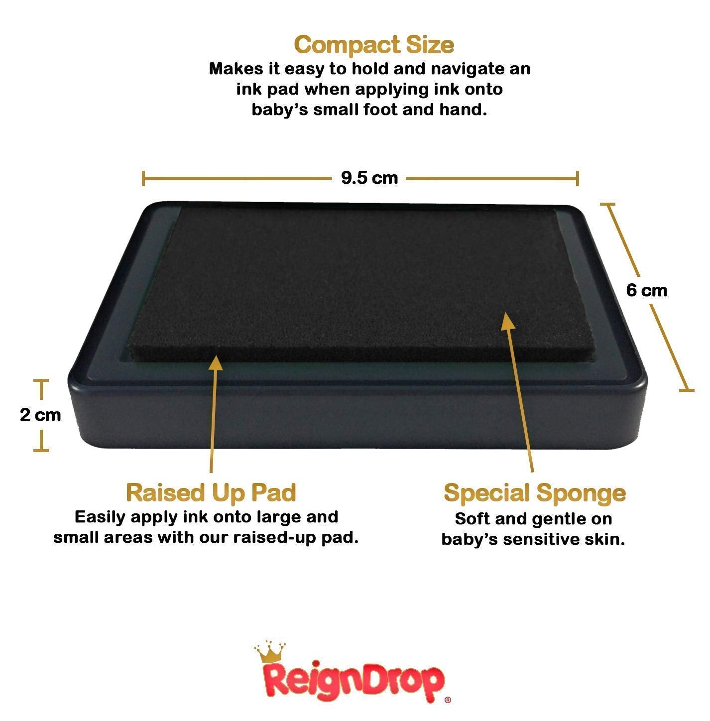 ReignDrop Ink Pad For Baby Footprint & Handprint - Creates Impressive Long Lasting Keepsake Stamp for Infant & Kids. Smudge Proof, Easy to Wipe Off Skin, Safe & Gentle Acid Free(Black)