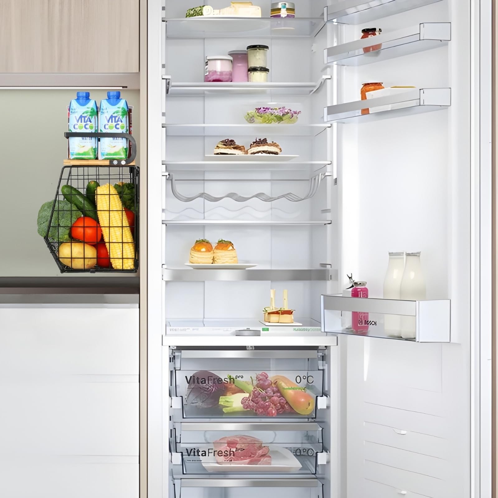 Magnetic Shelf for Fridge with Wood Lid, Fruit Potato and Onion Storage Bins, Pantry Organizers & Storage, Large Container Magnetic Spice Rack for Refrigerator, Kitchen Counter, Cabinet