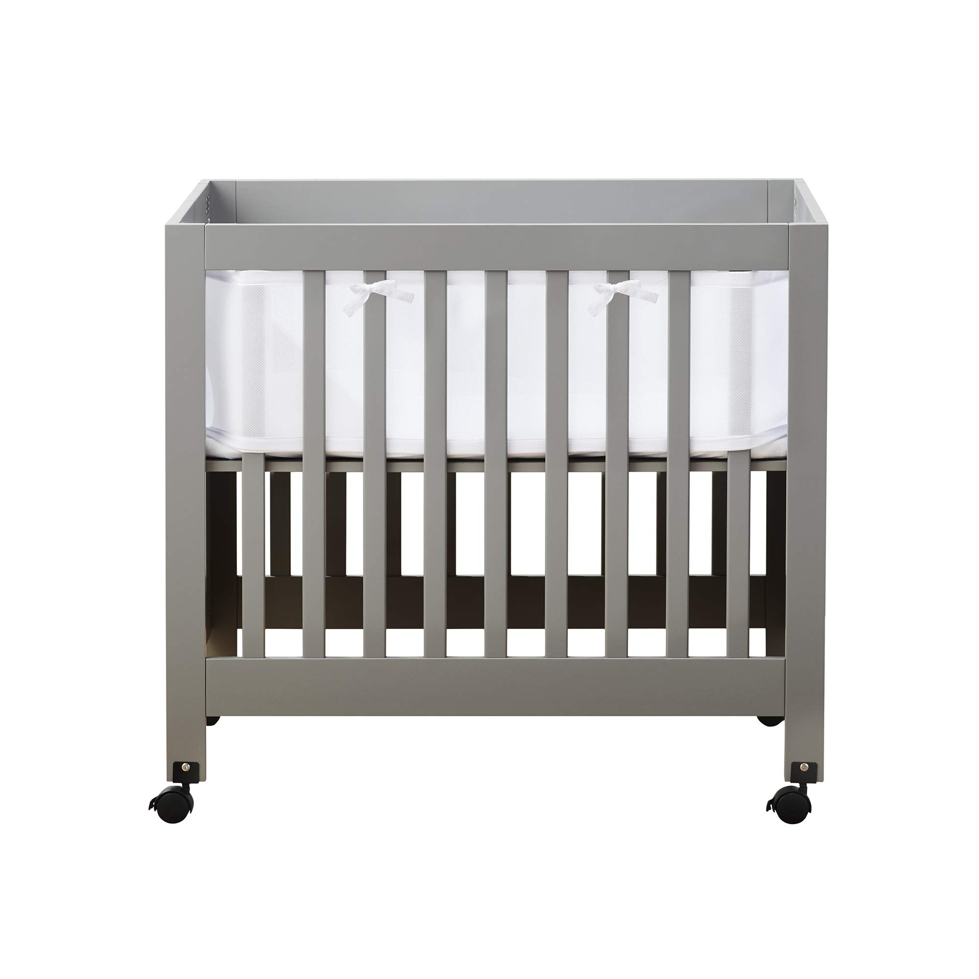 Mini Crib Breathable Mesh Liner by BreathableBaby, Classic 3mm Mesh, White, Size 4M Covers 4 Sides FITS MINI CRIBS WITH 38x24” MATTRESS ONLY