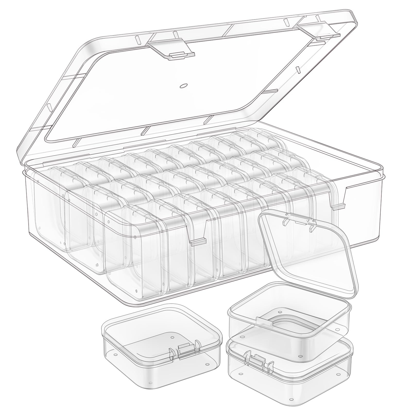 Mathtoxyz Bead Organizer Box, 31Pcs Small Beads Organizers and Storage Plastic Cases Mini Clear Dimond Storage Containers Boxes with Hinged Lid and Rectangle for Bracelet Making DIY Jewelry Craft Nail