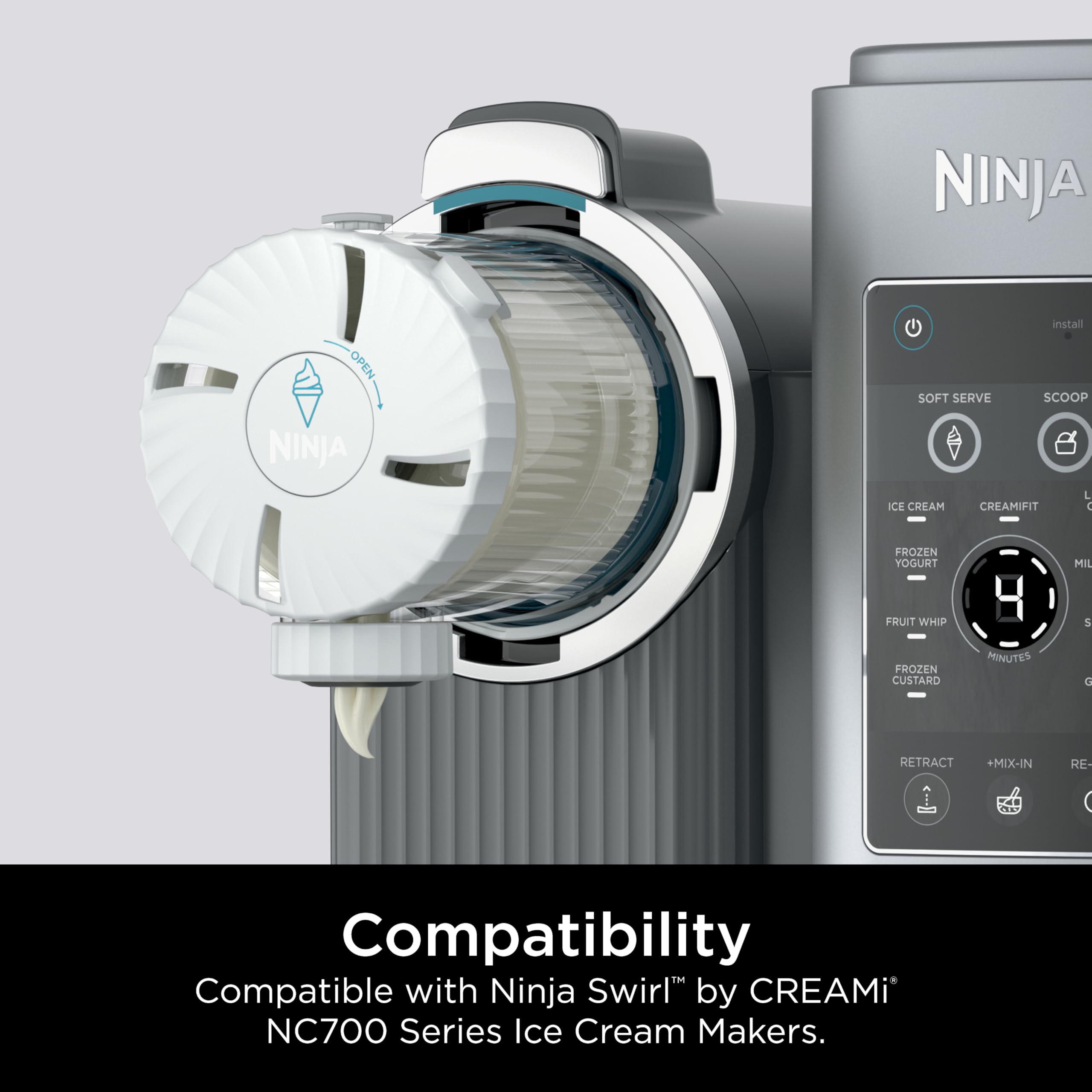 Ninja Swirl by CREAMi Pints and Lids - 2 Pack, Compatible with NC700 Series Ninja Swirl Ice Cream & Soft Serve Makers, BPA-Free & Dishwasher Safe, Grey Lids, XSK7PNTLD2