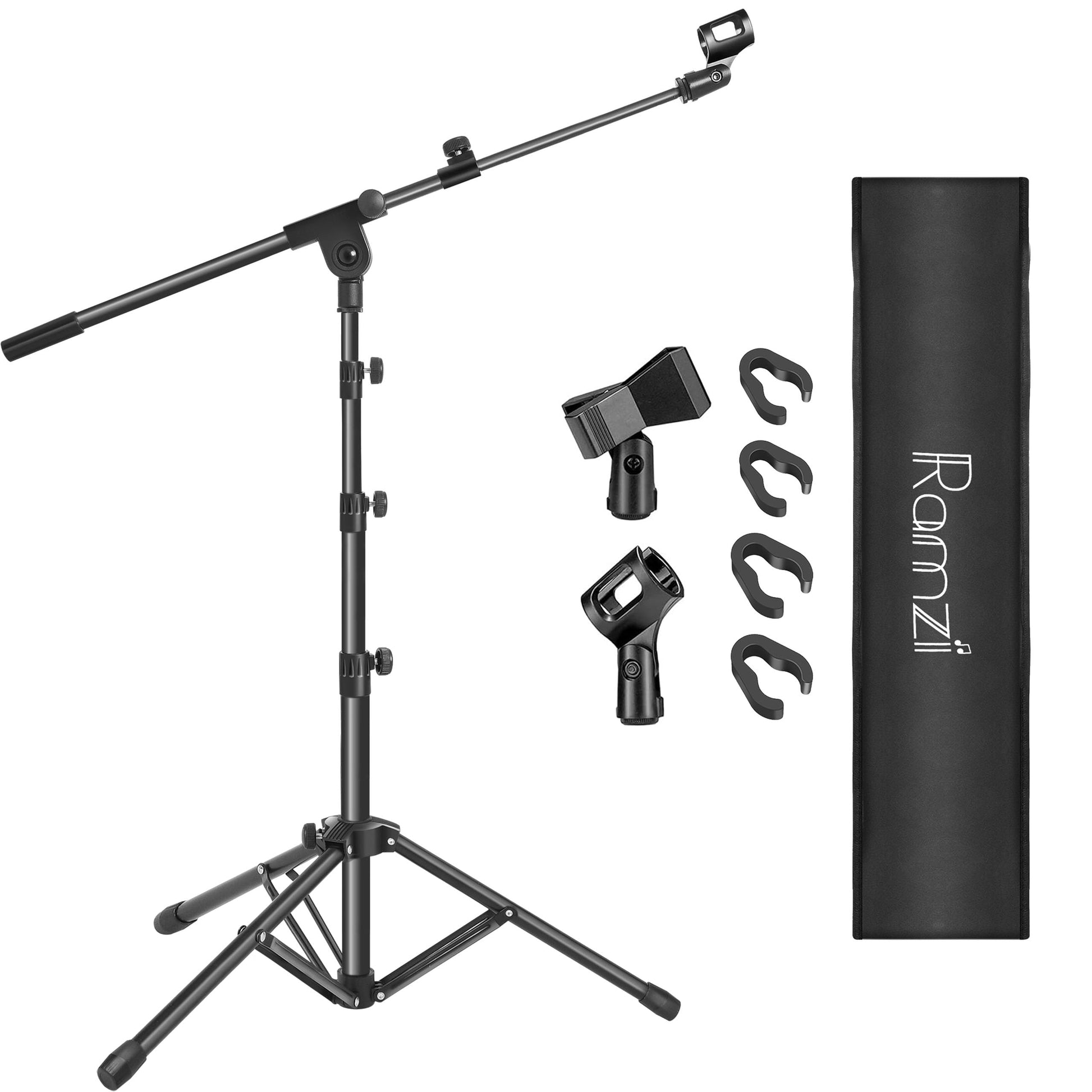 Ramzi Mic Stand,Double Support Tripod Microphone Stand Floor Boom Mic Stand with Mic Stand Bag and 2 Mic Clips Adjustable boom