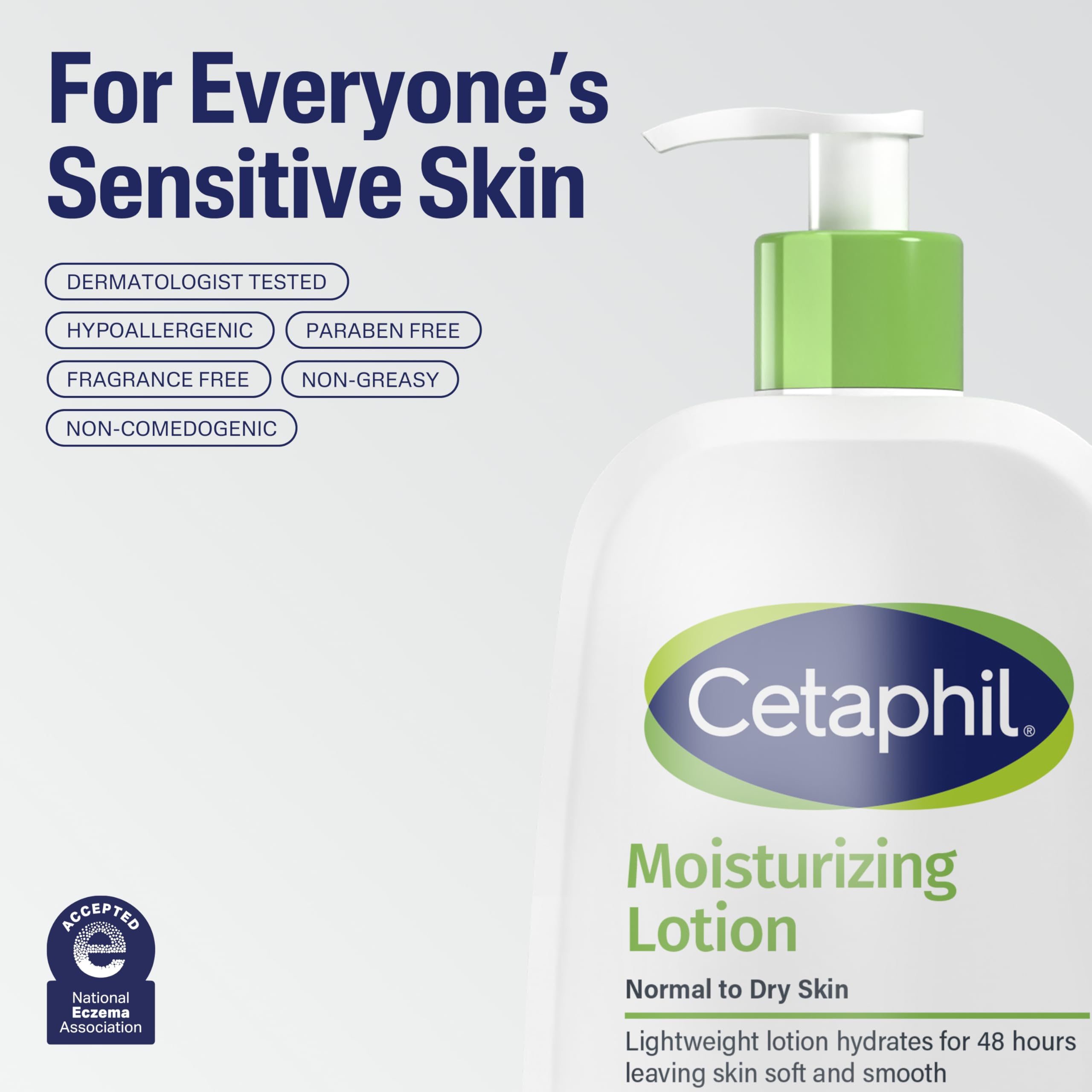 Cetaphil Face & Body Moisturizer, Hydrating Moisturizing Lotion for All Skin Types, Suitable for Sensitive Skin, NEW 20 oz, Fragrance Free, Hypoallergenic, Non-Comedogenic