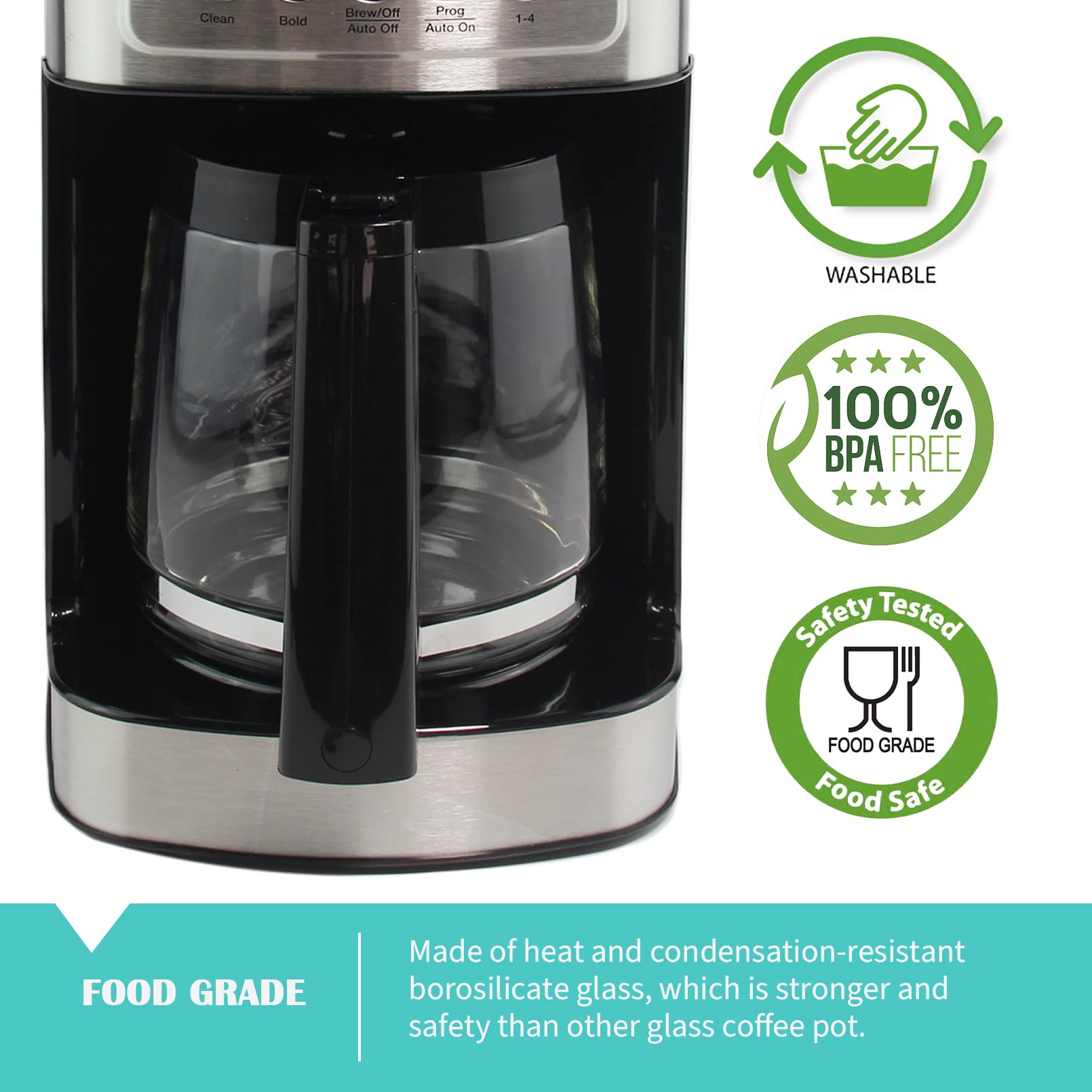 12-Cup Replacement Glass Coffee Carafe for Cuisinart Coffee Maker Models DCC-1200, DCC-1100BK, DCC-2650, CHW-12, CHW-12P1, DGB-550BK, DGB-550BK1, DGB-625BC, DGB-700BC, and SS-12 | Part# DCC-1200PRC