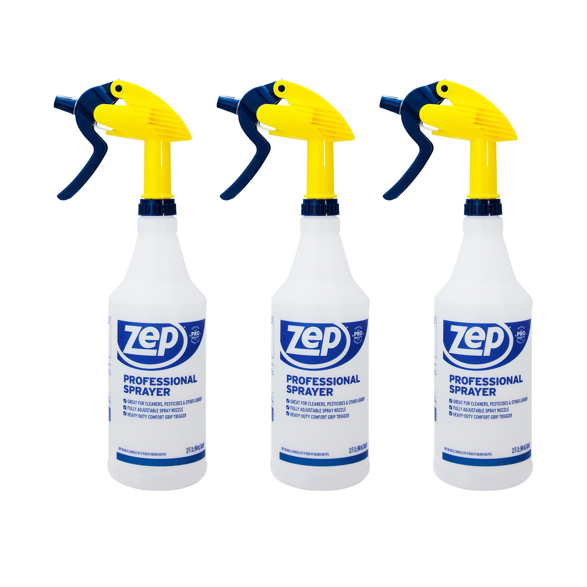 Zep Professional Sprayer Bottle - 32 oz (Pack of 3) - HDPRO1 - Versatile Adjustable Nozzle Spray Bottles with a Fine Mist or Powerful Spray, Refillable for Diluted Concentrate