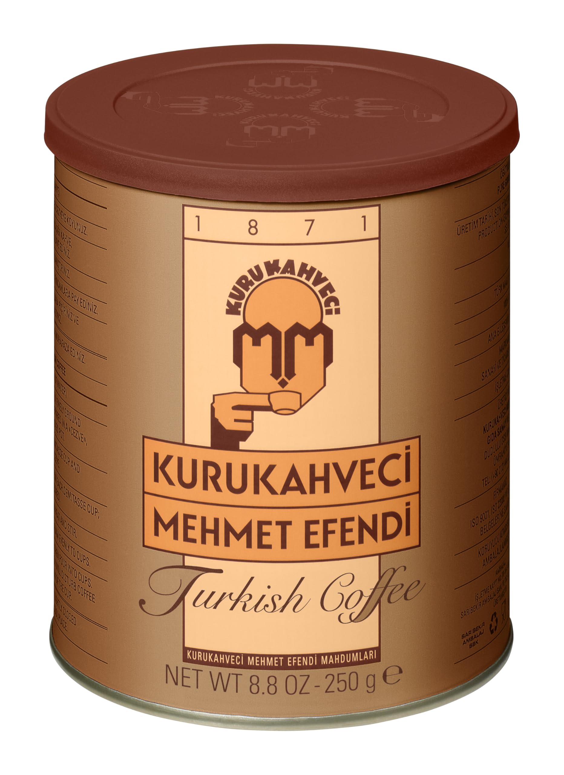 KURUKAHVECI MEHMET EFENDI Turkish Coffee, Arabica Beans, Roasted Ground,Rich Aroma, Fresh, Medium to Heavy-bodied, Original Taste Since 1871 (8.8 OZ / 250 Gr)