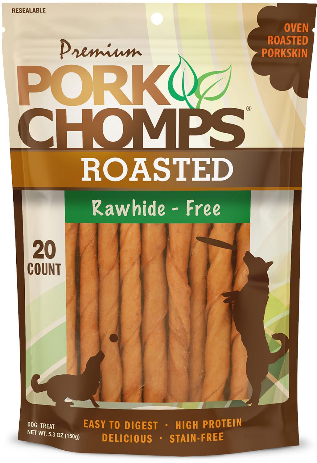 Pork Chomps Baked Pork Skin Dog Chews, 5-inch Mini Twists, Bacon Flavor Wrap, 30 Count
