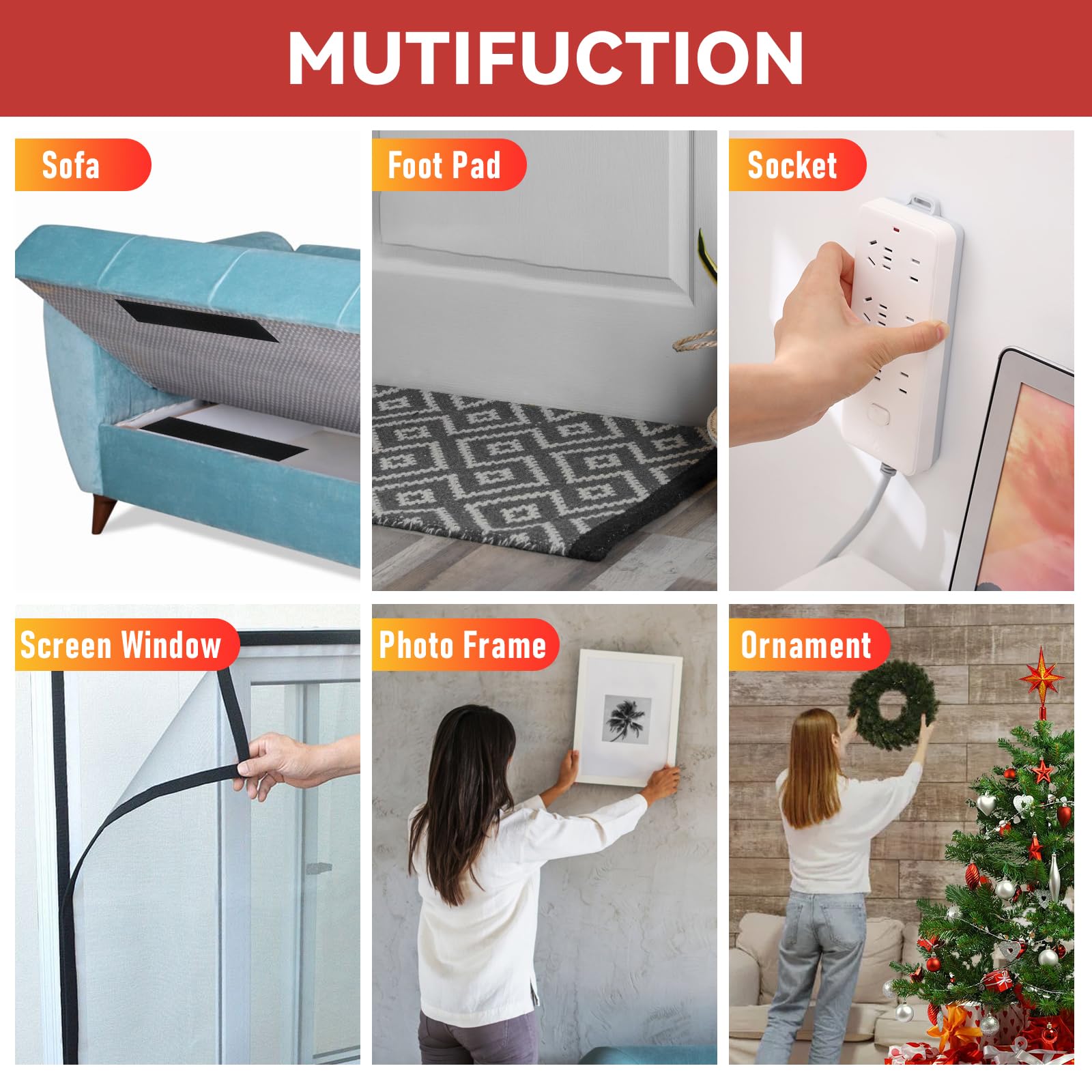 32Ft *1 Inch Hook and Loop Tape with Adhesive Back, Heavy Duty Double Sided Adhesive Strips, Strong Sticky Strips Roll for Home/Office/School/Car, Black