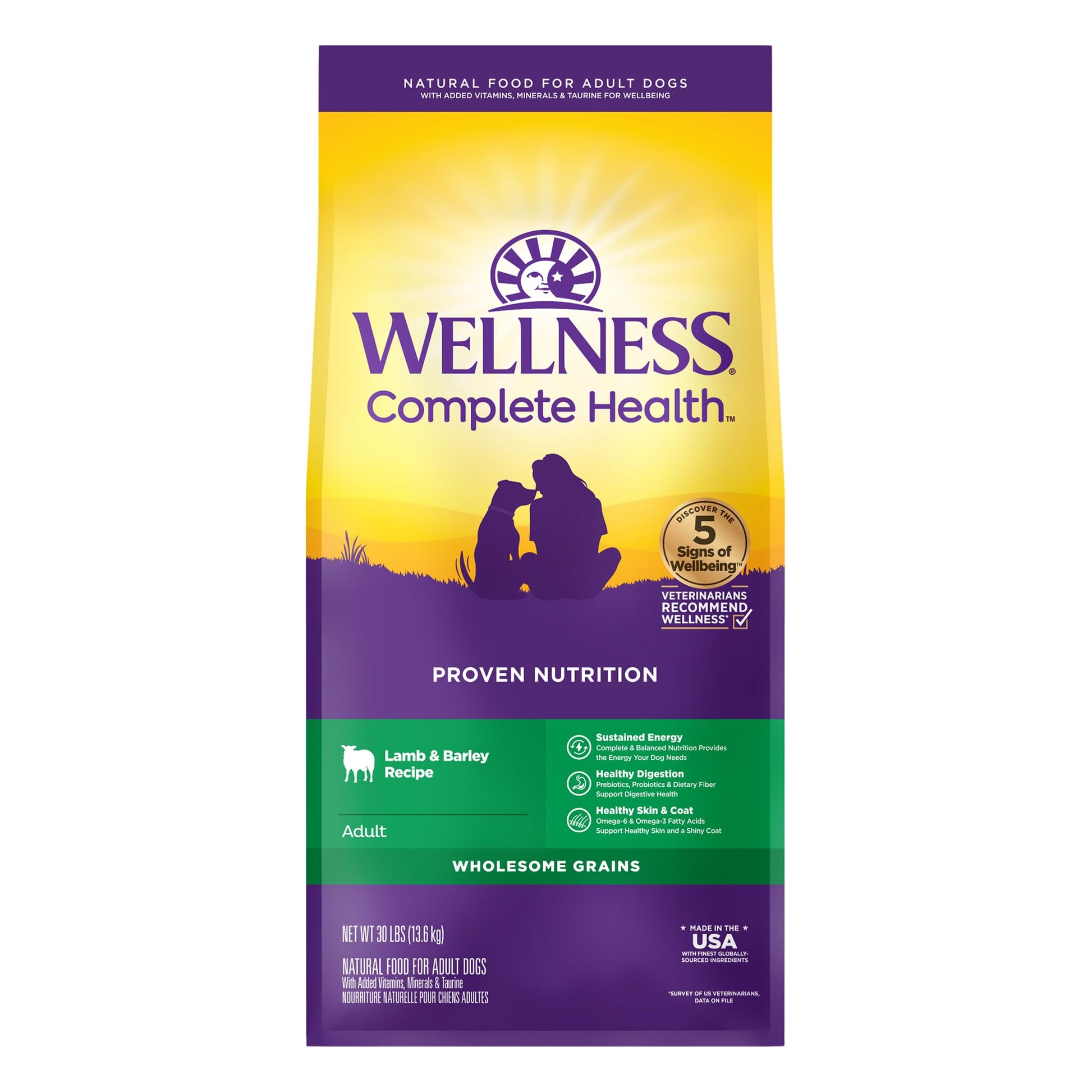 Wellness Complete Health Dry Dog Food with Grains, Natural Ingredients, Made in USA with Real Meat, All Breeds, For Adult Dogs (Chicken & Oatmeal, 15-Pound Bag)
