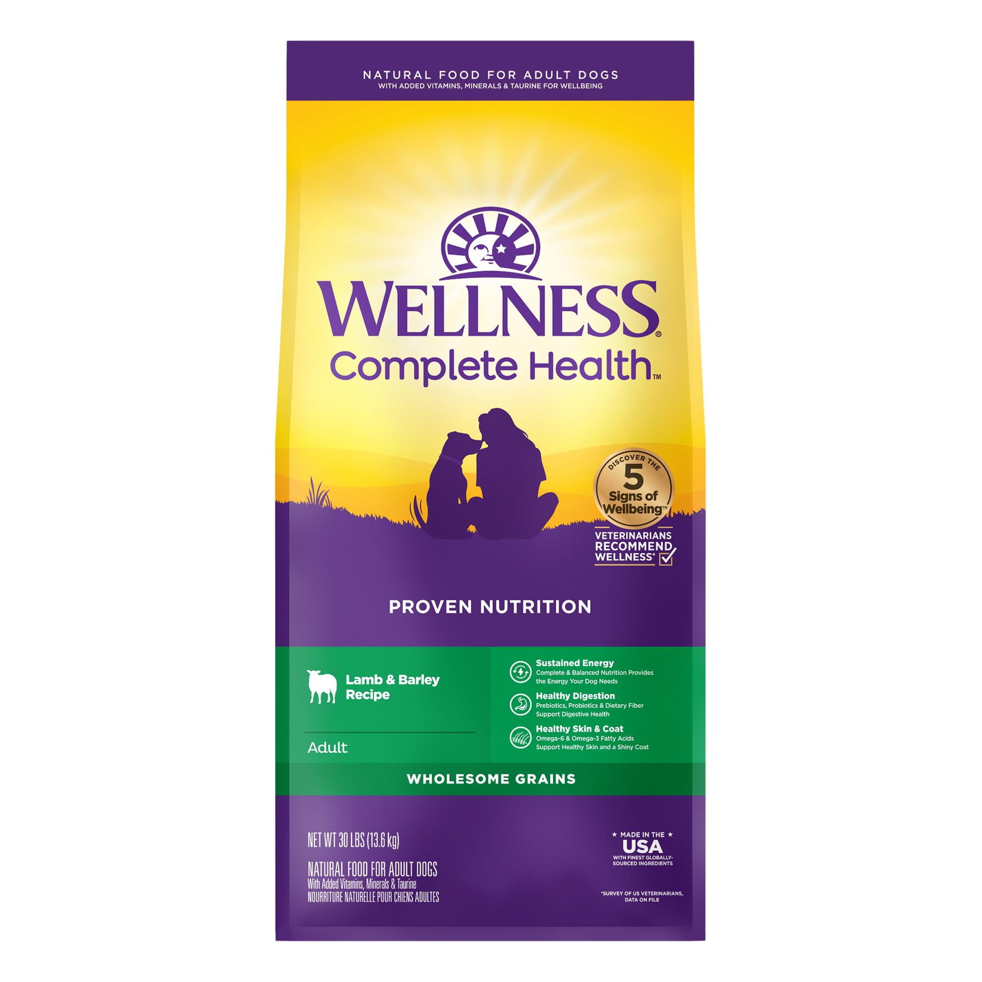Wellness Complete Health Dry Dog Food with Grains, Natural Ingredients, Made in USA with Real Meat, All Breeds, For Adult Dogs (Chicken & Oatmeal, 15-Pound Bag)