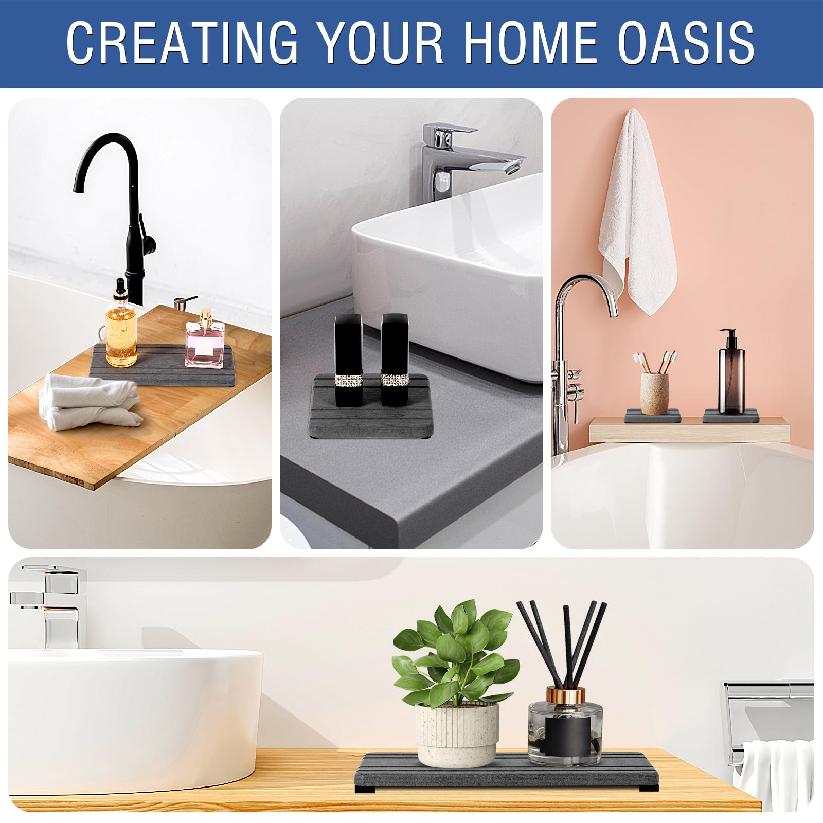 3PCS Water Absorbing Stone Tray, DryingNeat Diatomite Stone Sink Tray, Instant Dry Sink Coasters, Kitchen Sponge Hand Soap Holder, Countertop Fast Drying Counter Trays,8 * 4inch and 4 * 4inch