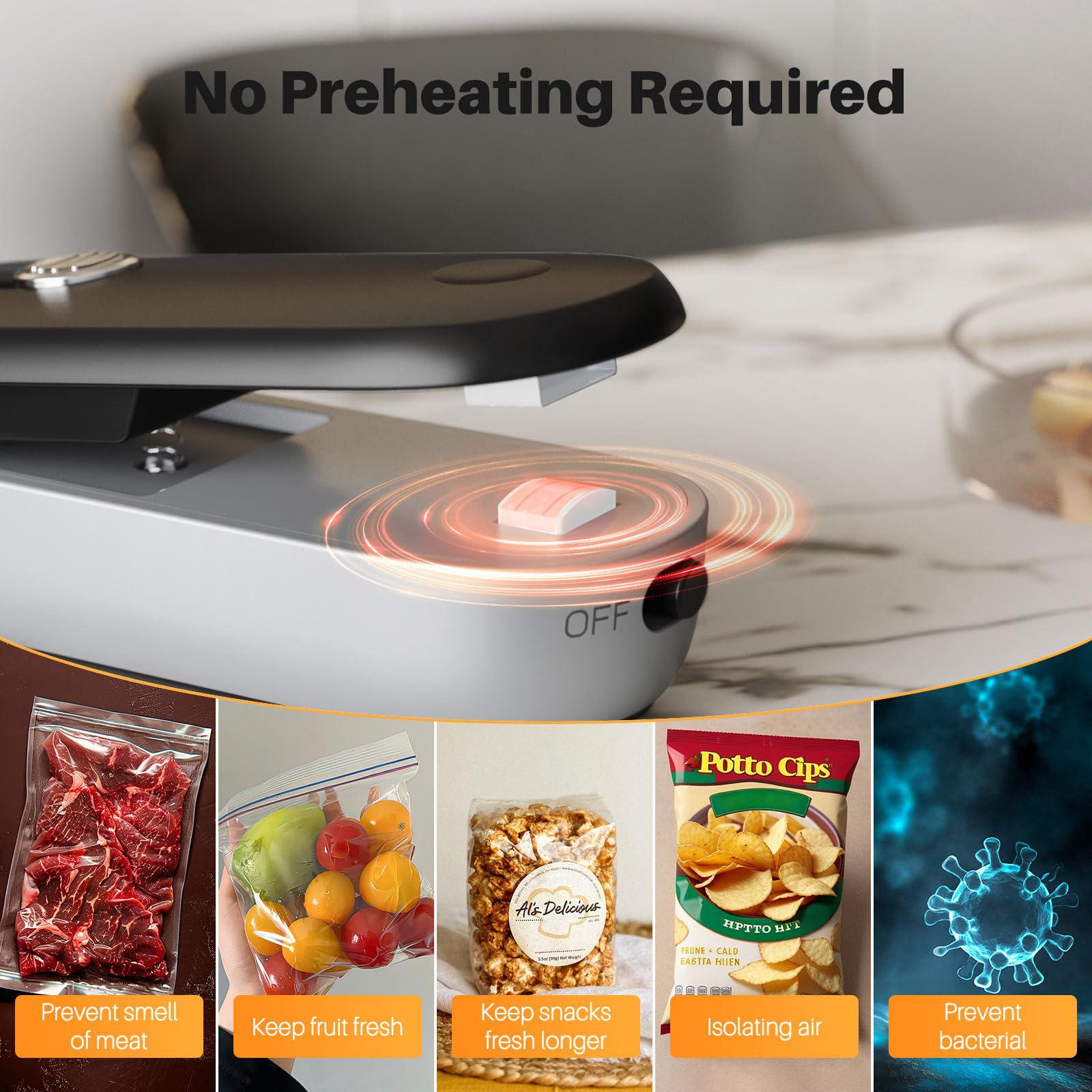 ODSD 2 in 1 Mini Bag Sealer - Heat Seal & Cutter with Lanyard, Portable Handheld Chip Bag Sealer for Snacks, Candies & Food Storage (Batteries Included)