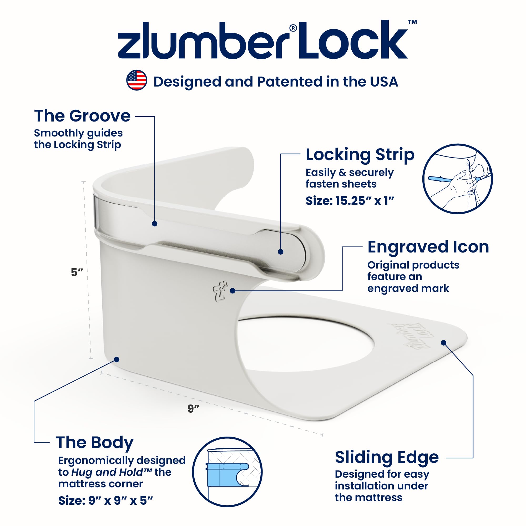 The Original USA Patented ZlumberLock – Secure Sheet Holder with Heavy-Duty Mattress Straps – No More Loose Bedding, Universal Fit, Easy One-Time Installation