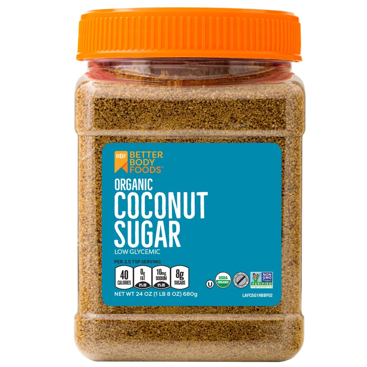 BetterBody Foods Organic Coconut Sugar, Gluten-Free, Non-GMO, Low Glycemic Sugar Substitute, 1.5 lbs, 24 Ounce