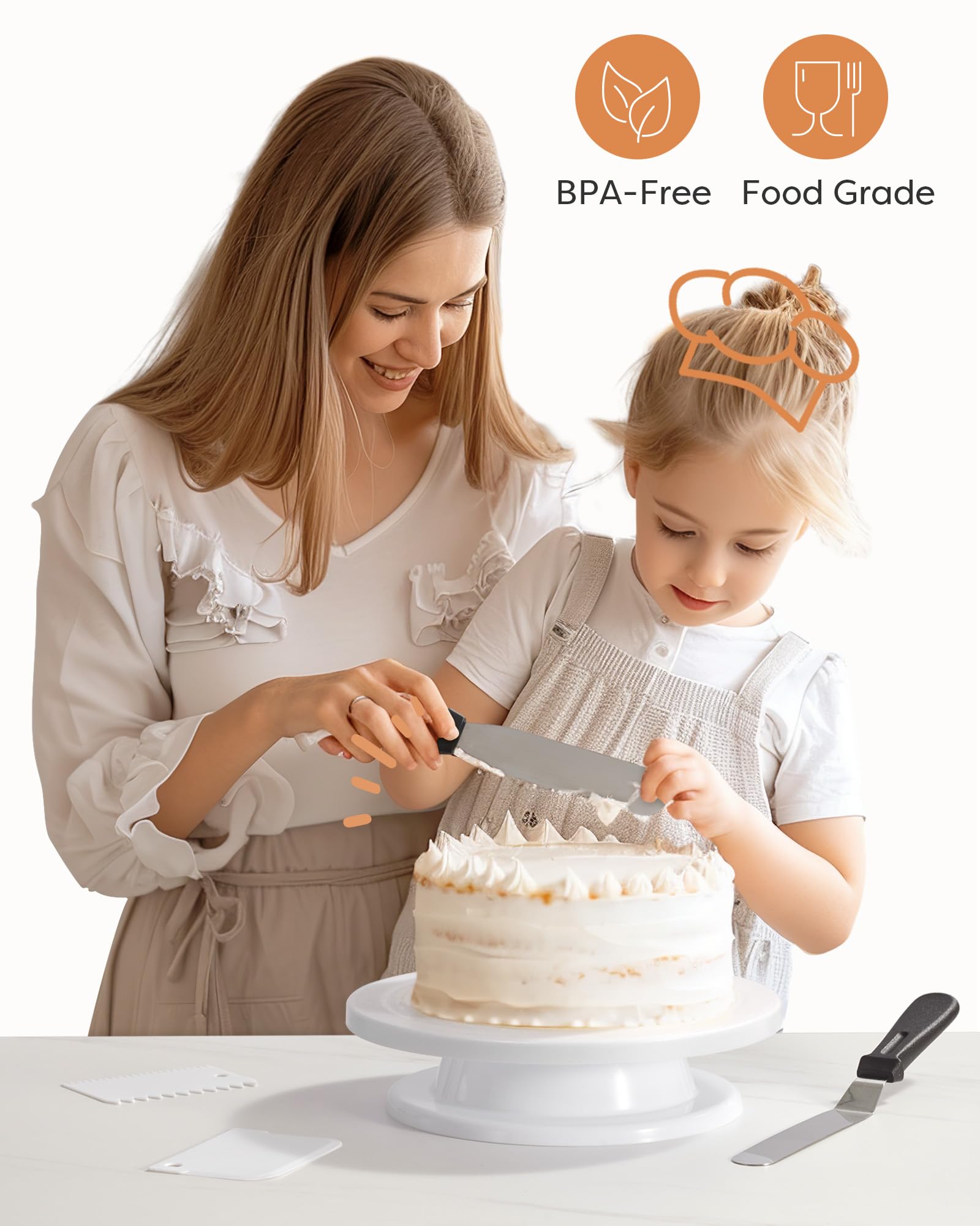 Kootek Cake Decorating Kit Baking Supplies Cake Turntable with 2 Frosting Straight Angled Spatula 3 Icing Smoother Scrapers Baking Accessories Tools for Beginners and Pros, White