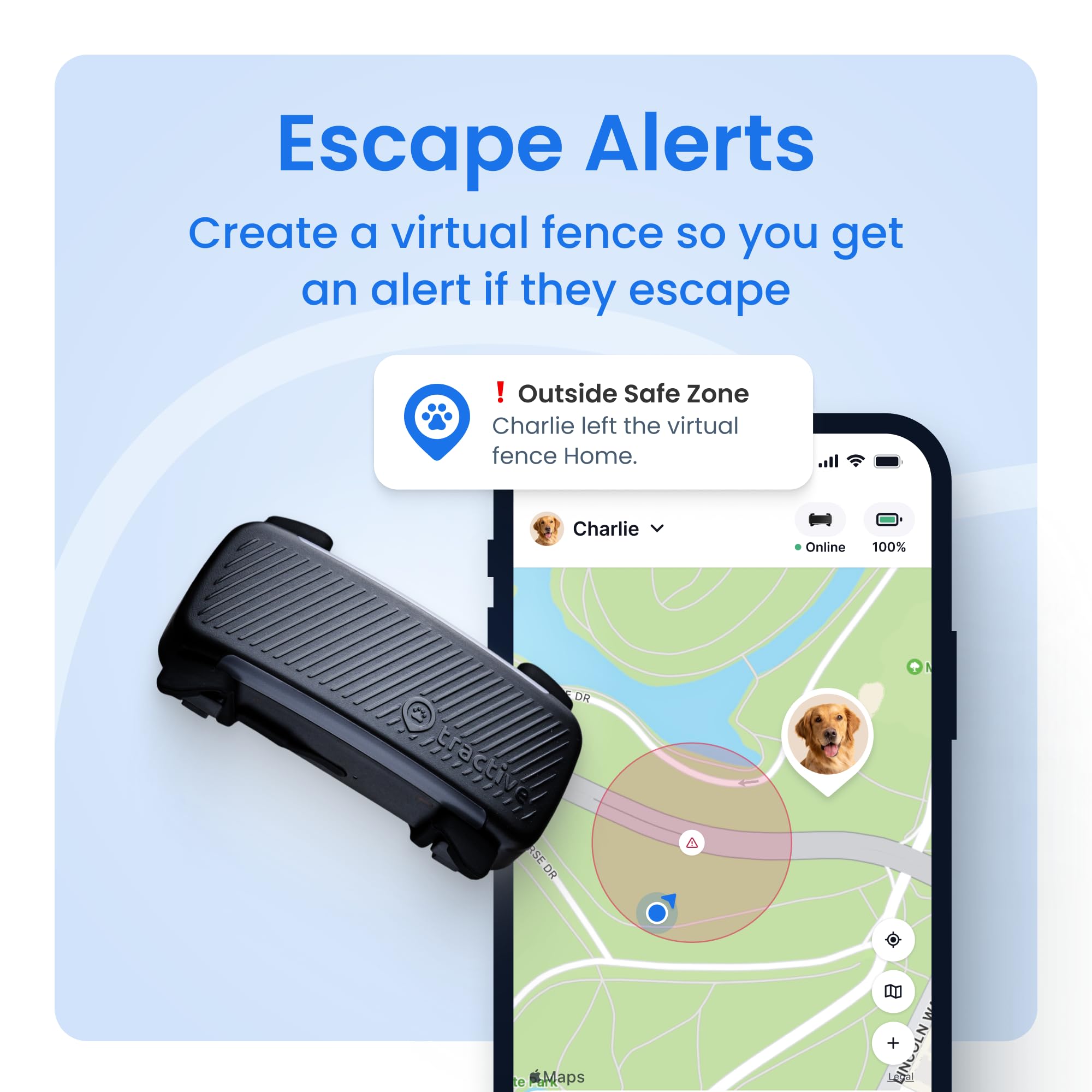 Tractive Smart Dog GPS Tracker | Live Pet Tracker with Virtual Fence | Vital Signs Monitoring of Heart & Respiratory Rate | Bark Monitoring | Dog Collar Attachment (Black)