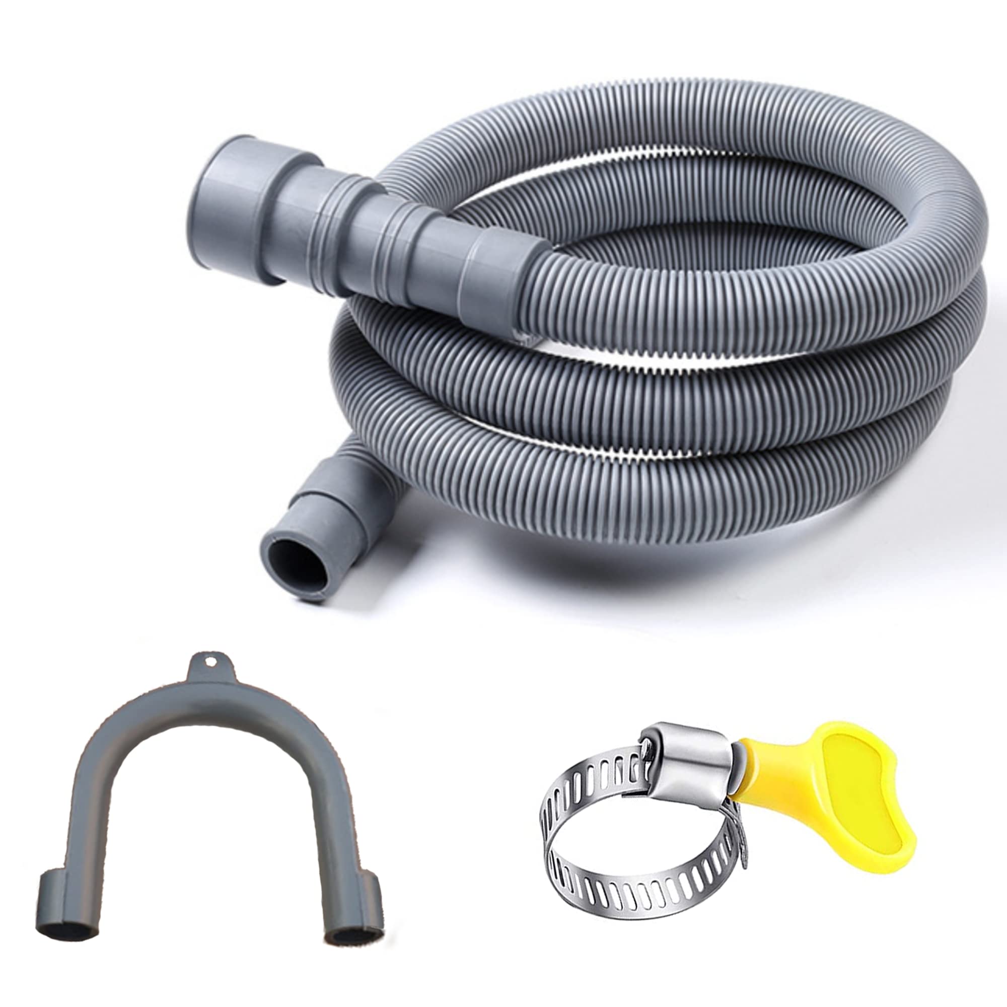 HLMOptimo 6 Feet Universal Washing Machine Drain Hose Flexible Dishwasher Drain Hose Extension Kits Corrugated Washer Hose w/ 1 Adapter 4 Hose Clamps 1 U-Bend Hose Holder