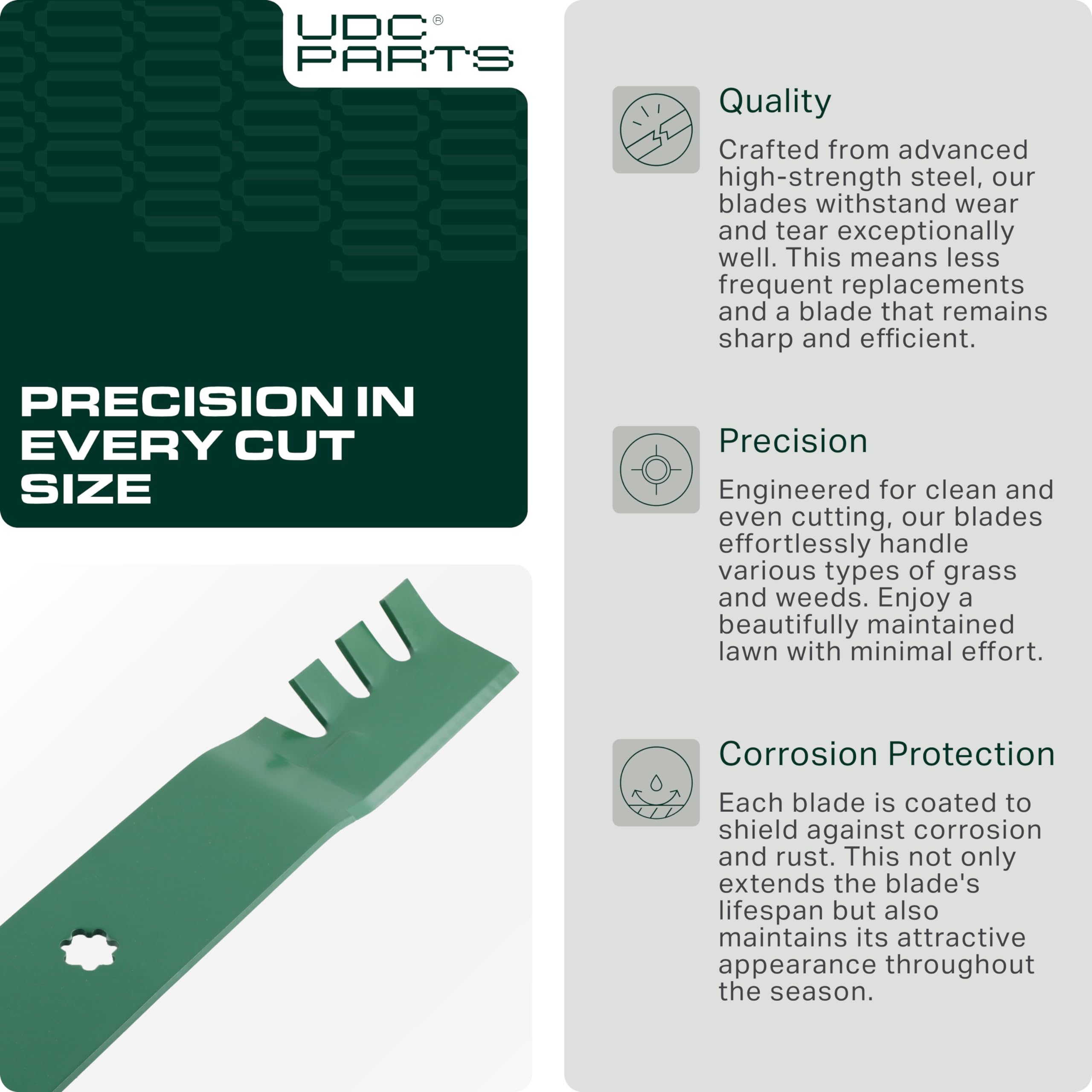 UDC Parts GY20850 Mower Blades for John Deere 42 Inch D105 D130 S100 S110 S240 X300 E100 E110 LA135 Replaces OEM no. AM141033 GX22151 AM131033 AM137333 / Gator Mulching Blades 2 Pack