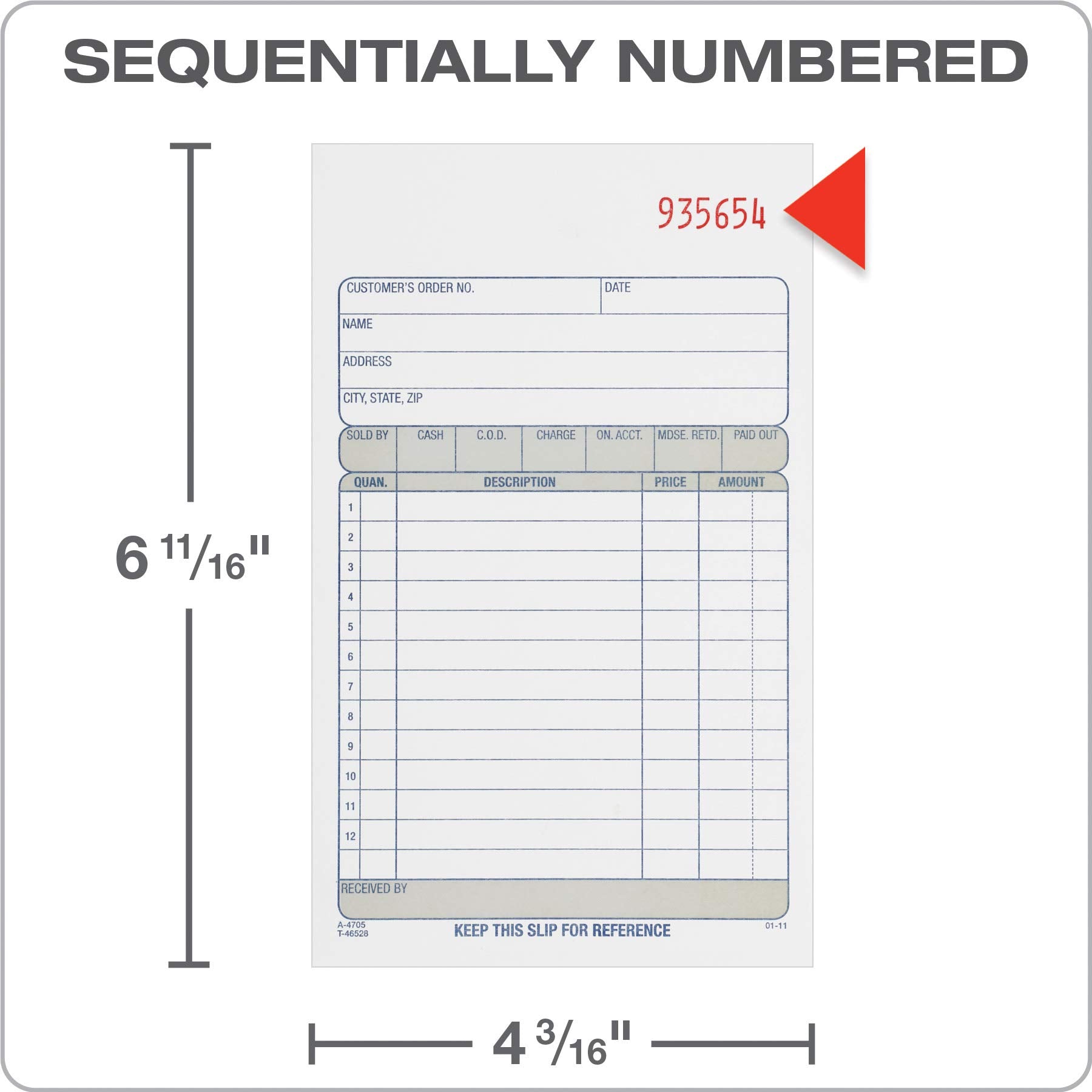 Adams Sales Order Book, 2-Part, Carbonless, White/Canary, 4-3/16 x 7-3/16 Inches, 50 Sets per Book (DC4705)