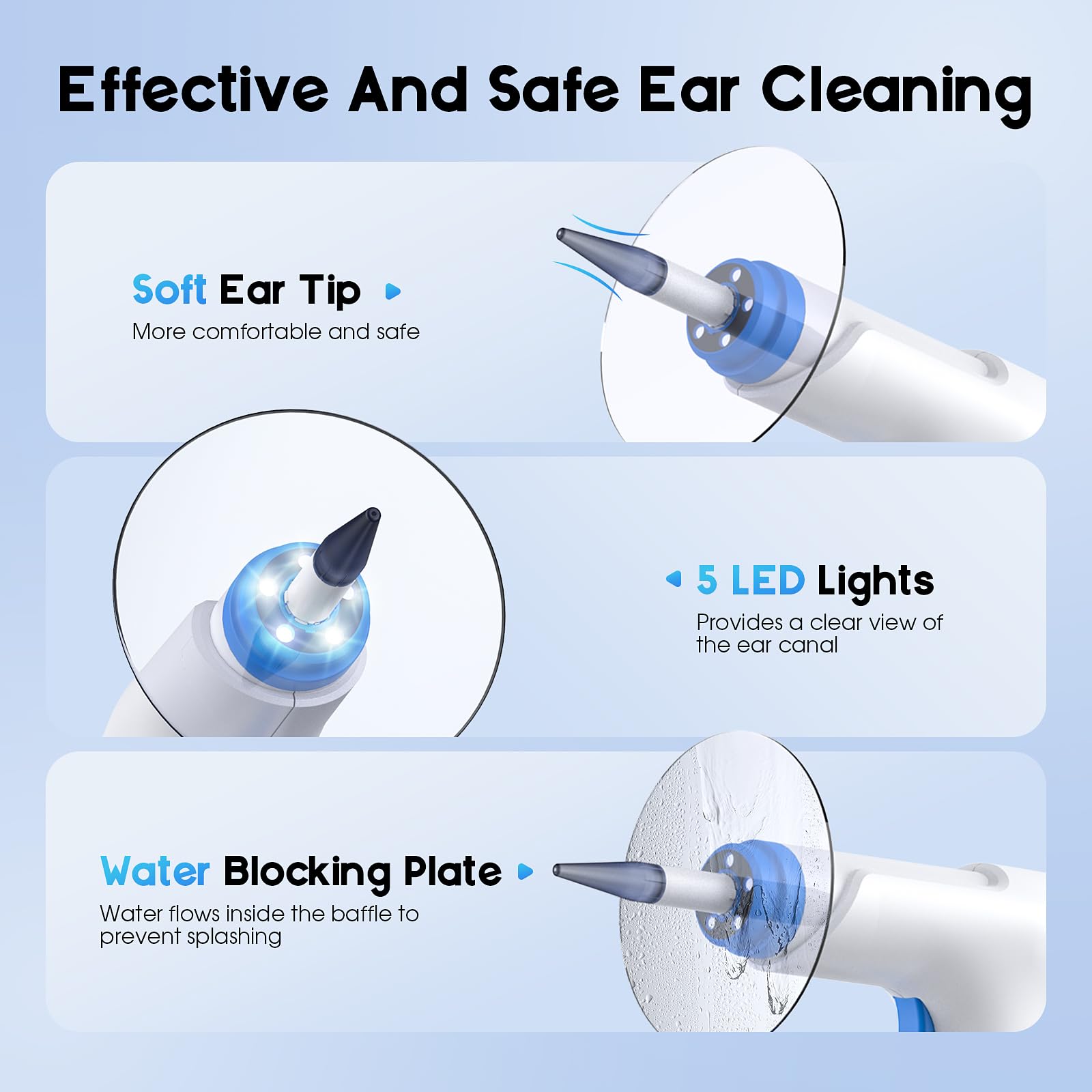 Ear Wax Removal, Electric Ear Cleaning Kit with Light, FSA-HSA-Eligible, Ear Irrigation Kit with 4 Pressure Modes, Safe and Effective Ear Flush Kit with Ear Cleaner - Includes Basin, Towel & 15 Tips