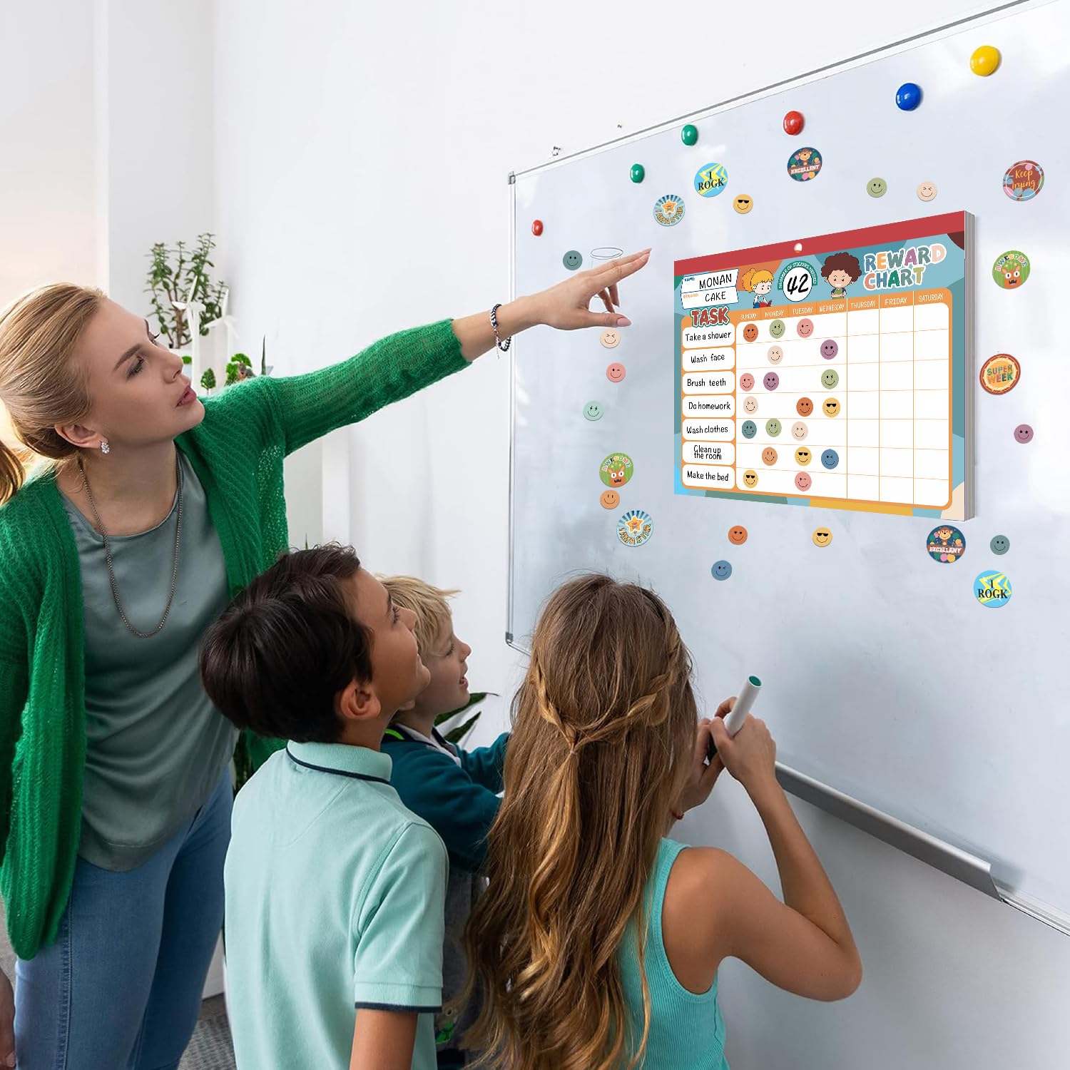 ANSTROUT Boho 32 Chore Charts Behavior Reward Chart System,Sticker Chore Chart Pad for Kids with 2328 Stickers, 12.2" x 9.8" Magnetic Reward Chart to Develop Responsibility & Good Habits.