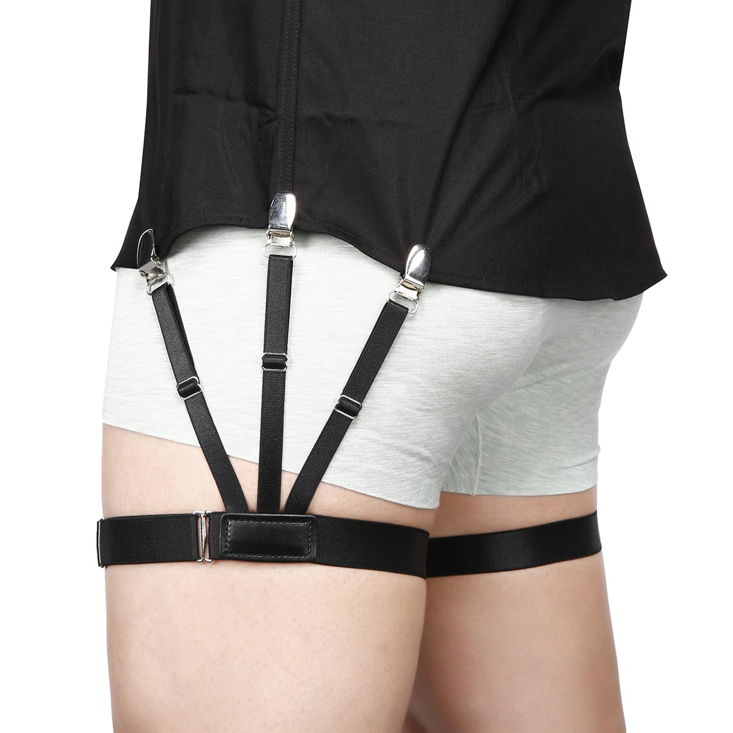 Kedofe Mens Shirt Stays Upgrade Adjustable Elastic Garter Military Shirts Holder with Non-slip Locking Clamps (Black)