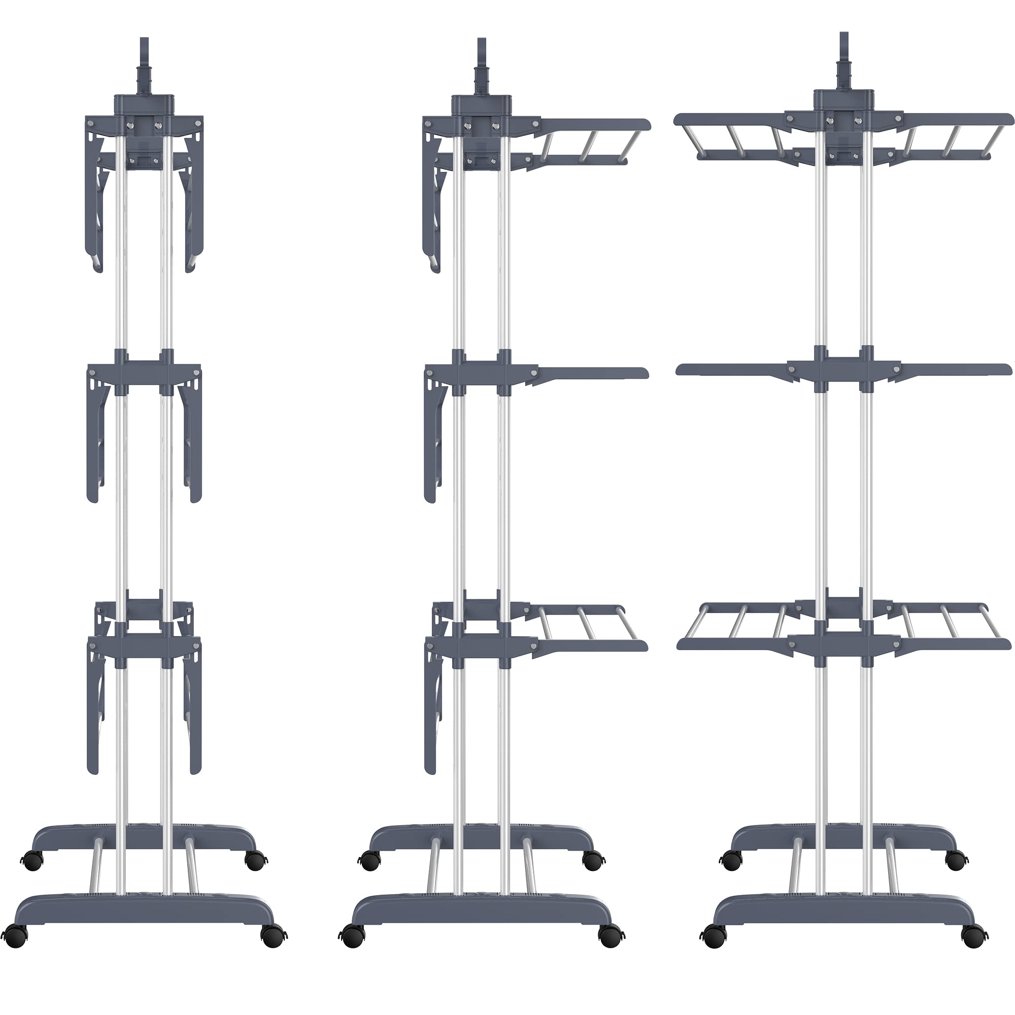 HOMIDEC Clothes Drying Rack, Oversized 4-Tier(67.7" High) Foldable Stainless Steel Drying Rack Clothing, Movable Drying Rack with 4 castors, 24 Drying Poles and 14 Hooks for Bed Linen, Clothing, Grey
