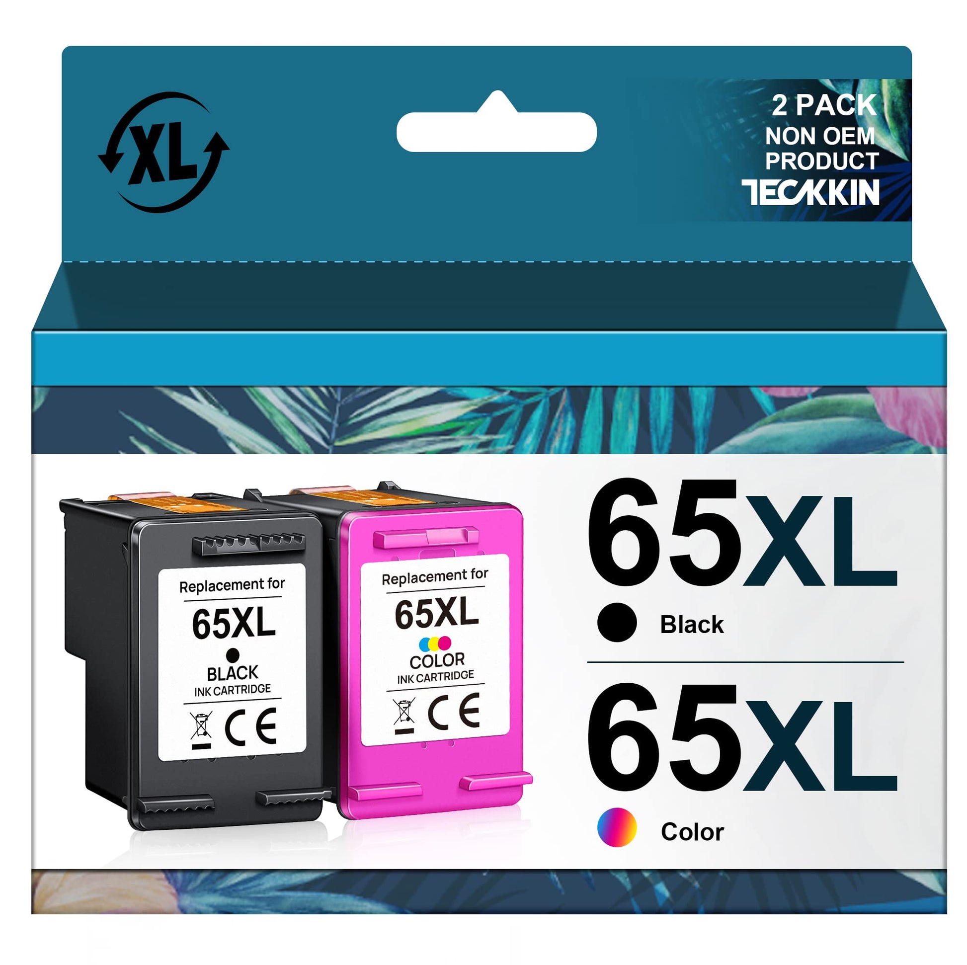 TECKKIN Remanufactured 65XL Ink Cartridge High Yield Replacement for HP Ink 65 65XL for HP DeskJet 3755 3772 3700 3752 3722 2600 2622 2652 Envy 5055 5000 5070 5014 5052 Printer (1 Black, 1 Tri-Color)