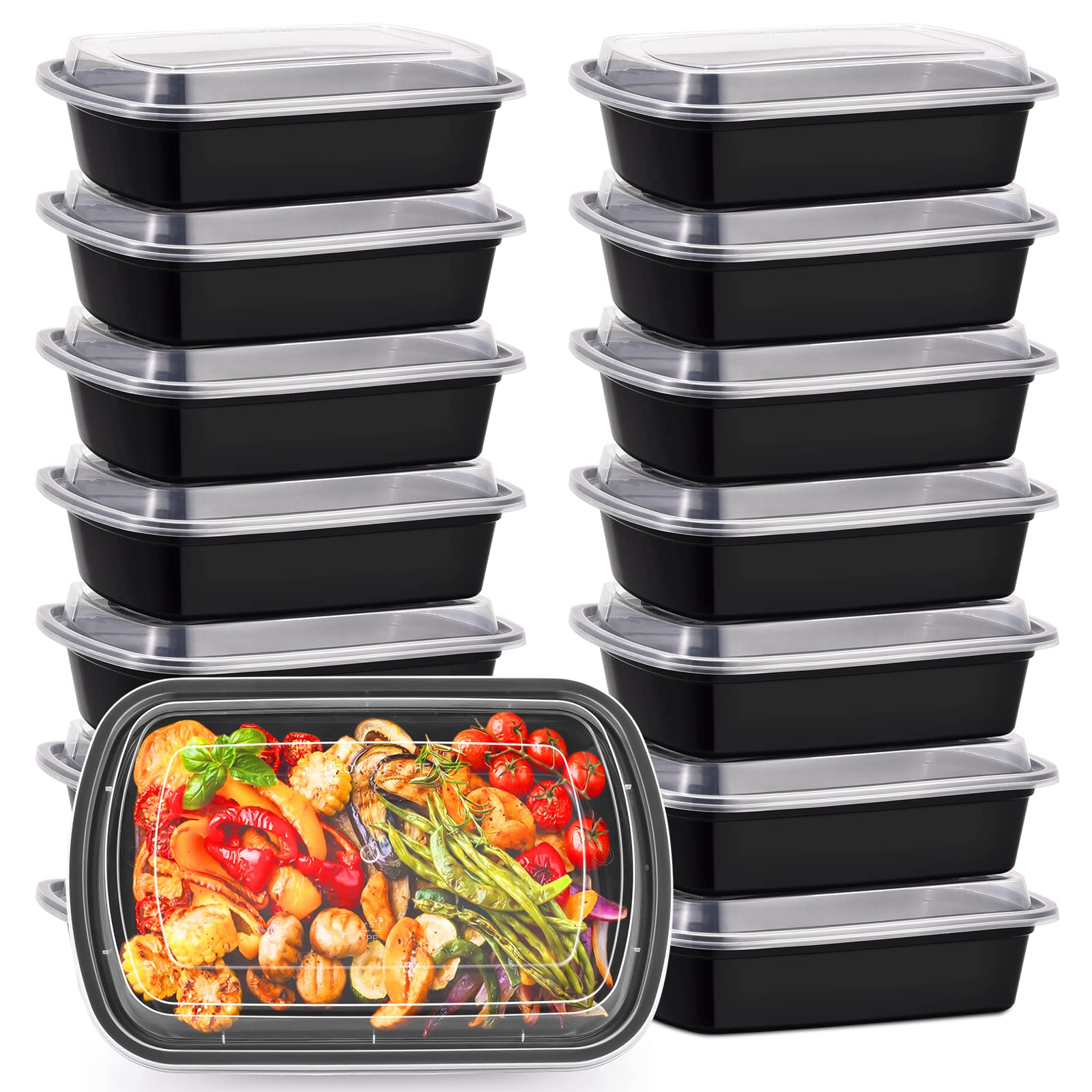 Kitch'nMore 38oz Meal Prep Containers, Extra Large &Thick Food Storage Containers with Lids, Reusable Plastic,Disposable Bento Box,Stackable,Microwave/Freezer/Dishwasher Safe, BPA Free (30Pack)