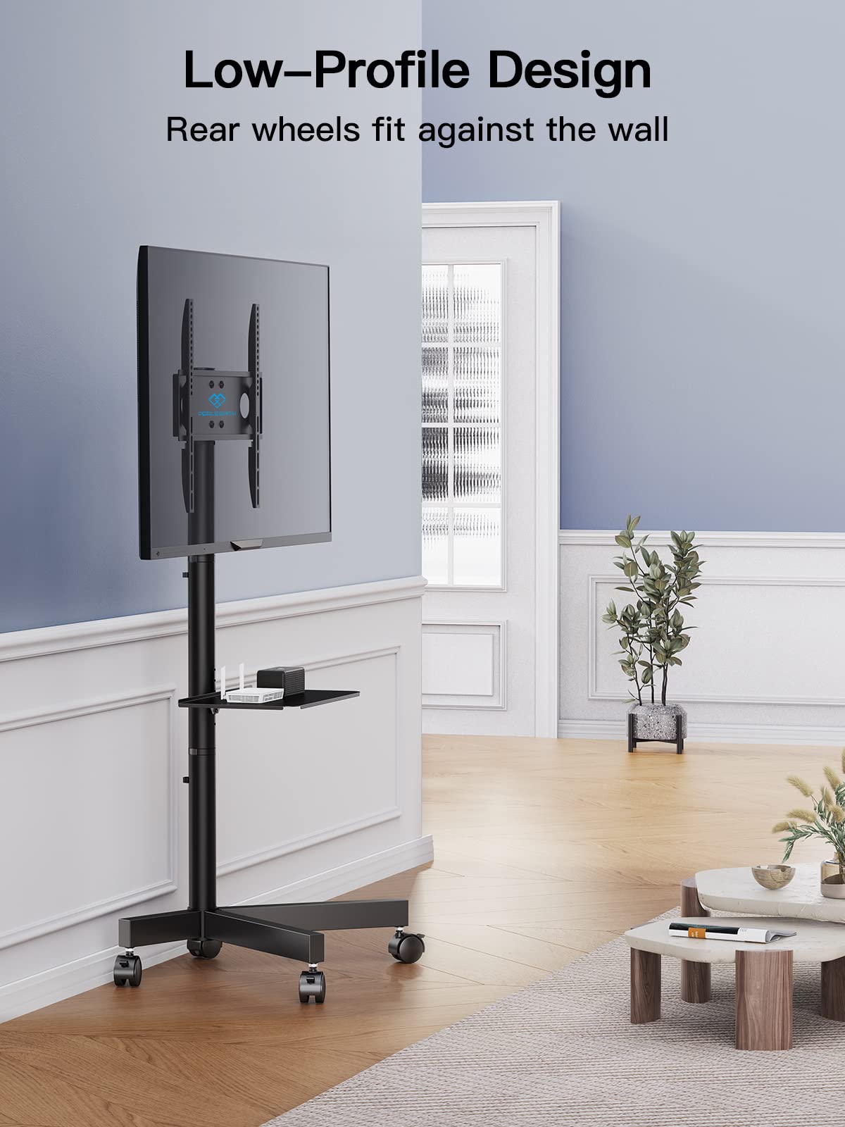 PERLESMITH Rolling TV Stand on Wheels for 23-60 Inch Flat Curved Screen TVs, Mobile TV Cart Height - Adjustable with Shelf/Tray, Portable TV Stand Holds up to 55 lbs, Max VESA 400x400mm, PSTVMC04