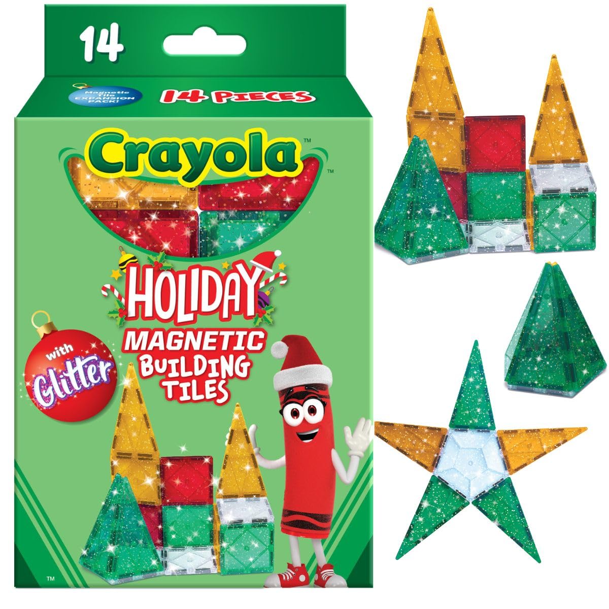 CreateOn Crayola Magnetic Tiles, Building Set for Kids, Magnetic Building Toys for Kids, STEM Travel Toys for Boys and Girls Ages 3+, 14-Piece Set (Pastel)